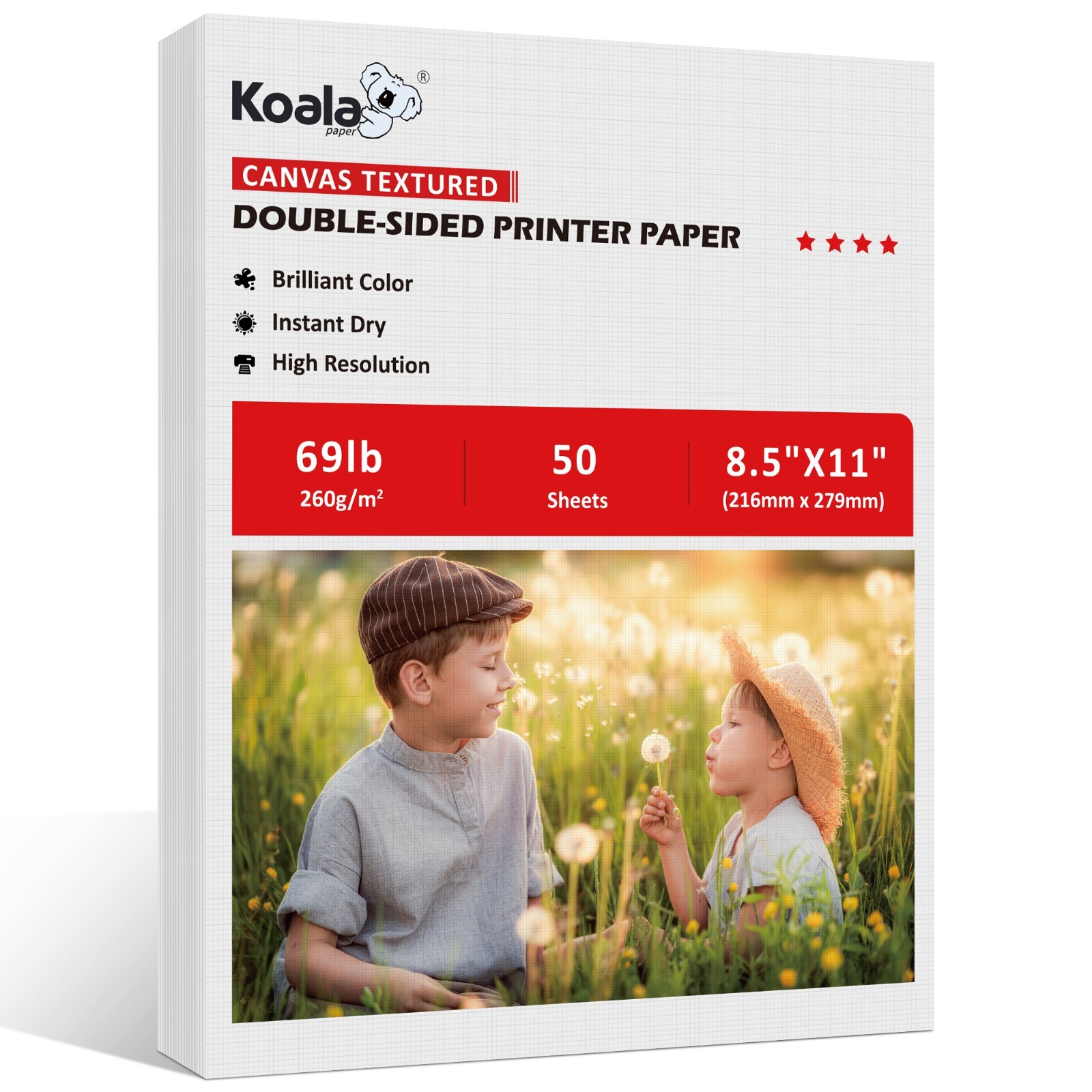 Koala 69lb Photo Paper 8.5x11 Double Sided Canvas Textured Cardstock Paper Print