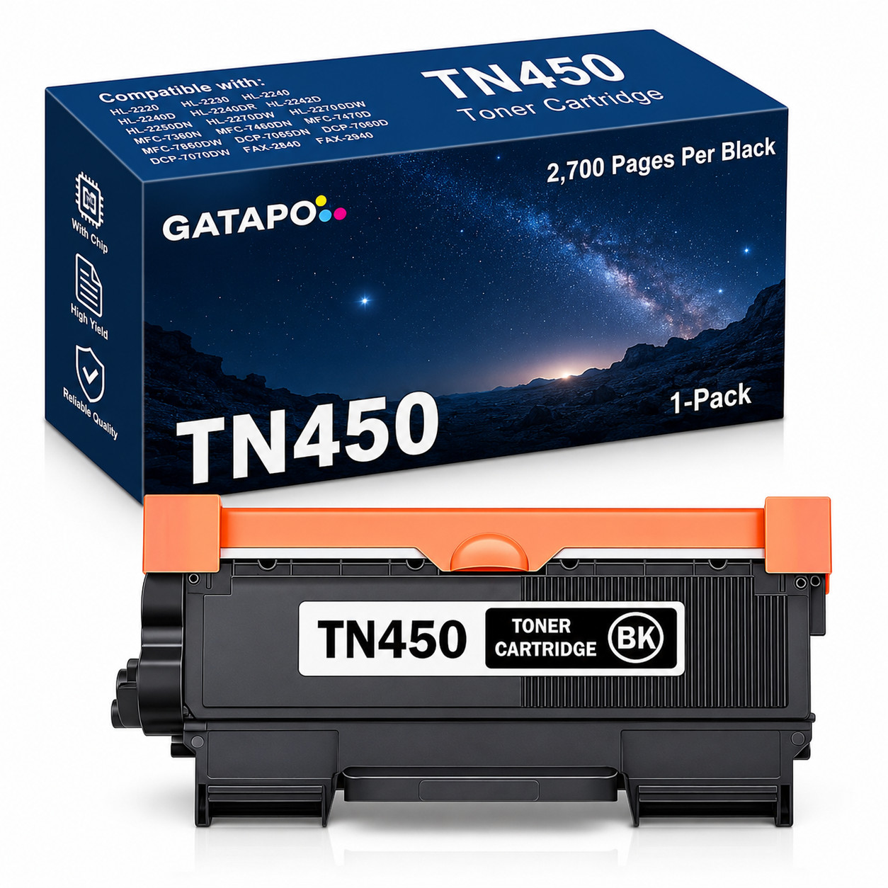 NEW TN450 TN-450 High Yield Toner Cartridge For Brother Replacement - 1PK