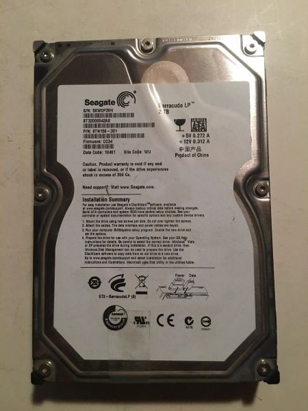 2tb sata hdd, 9tn158-301, fw:cc34,date code:10461, site code:wu