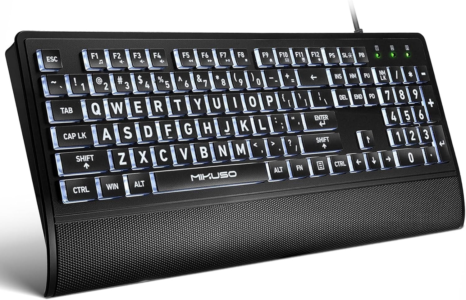 Large Print Backlit Keyboard for Seniors,Visually Impaired-High Contrast Black K