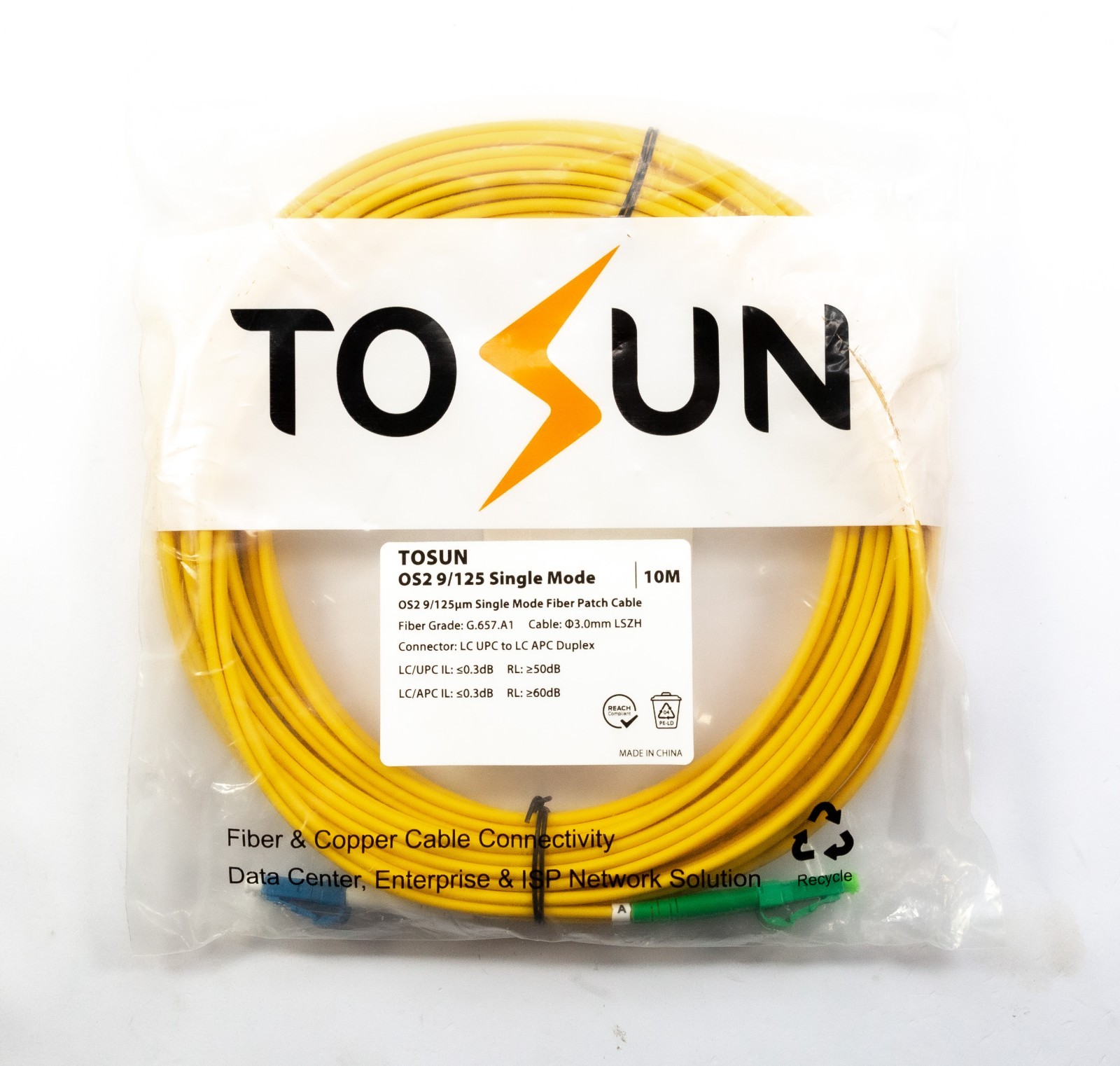 10 M Metres LC UPC to LC APC Duplex OS2 9/125 Single Mode Fibre Patch Cable New