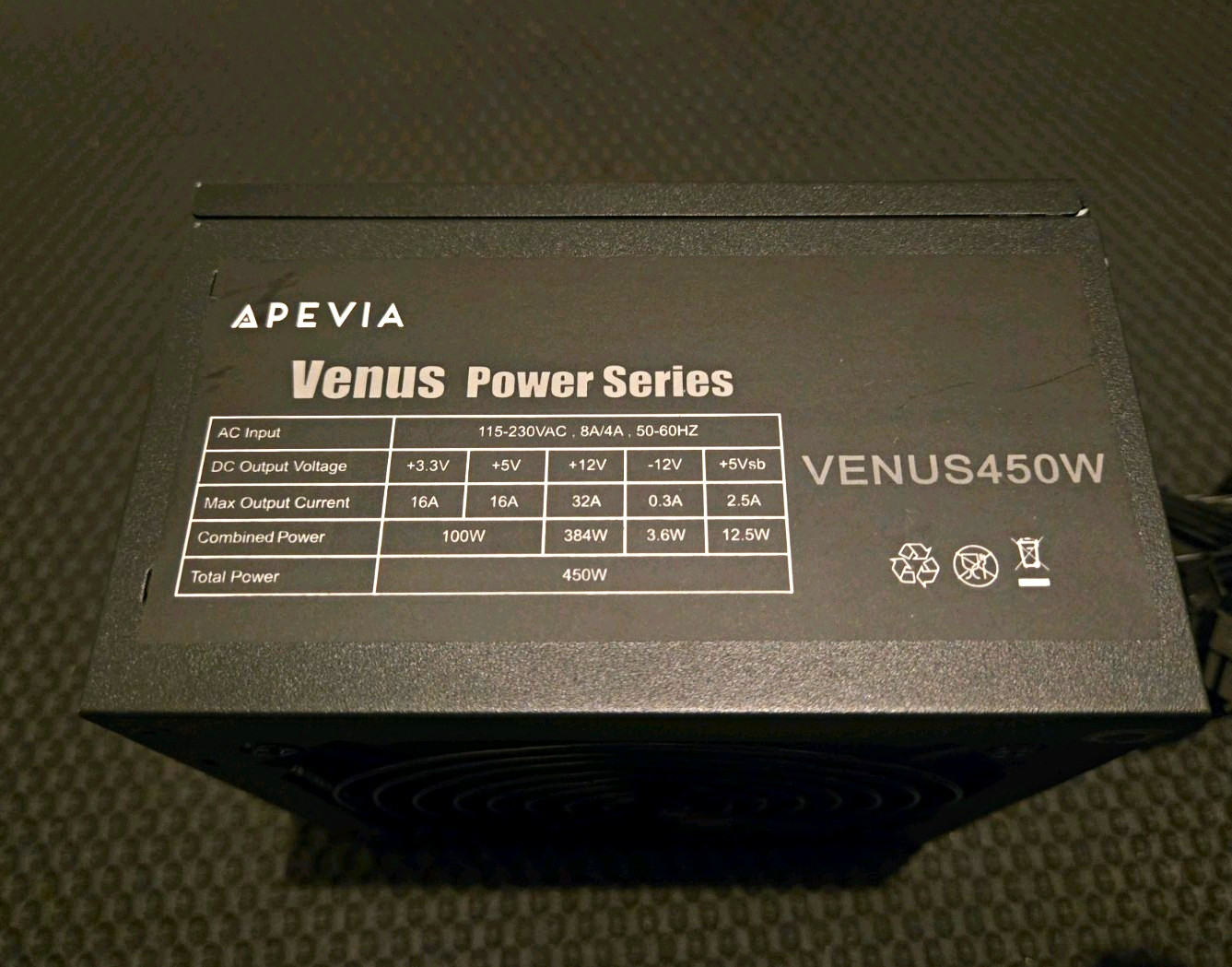Apevia Venus Power Series VENUS450W 450W ATX Power Supply SATA 115/230V