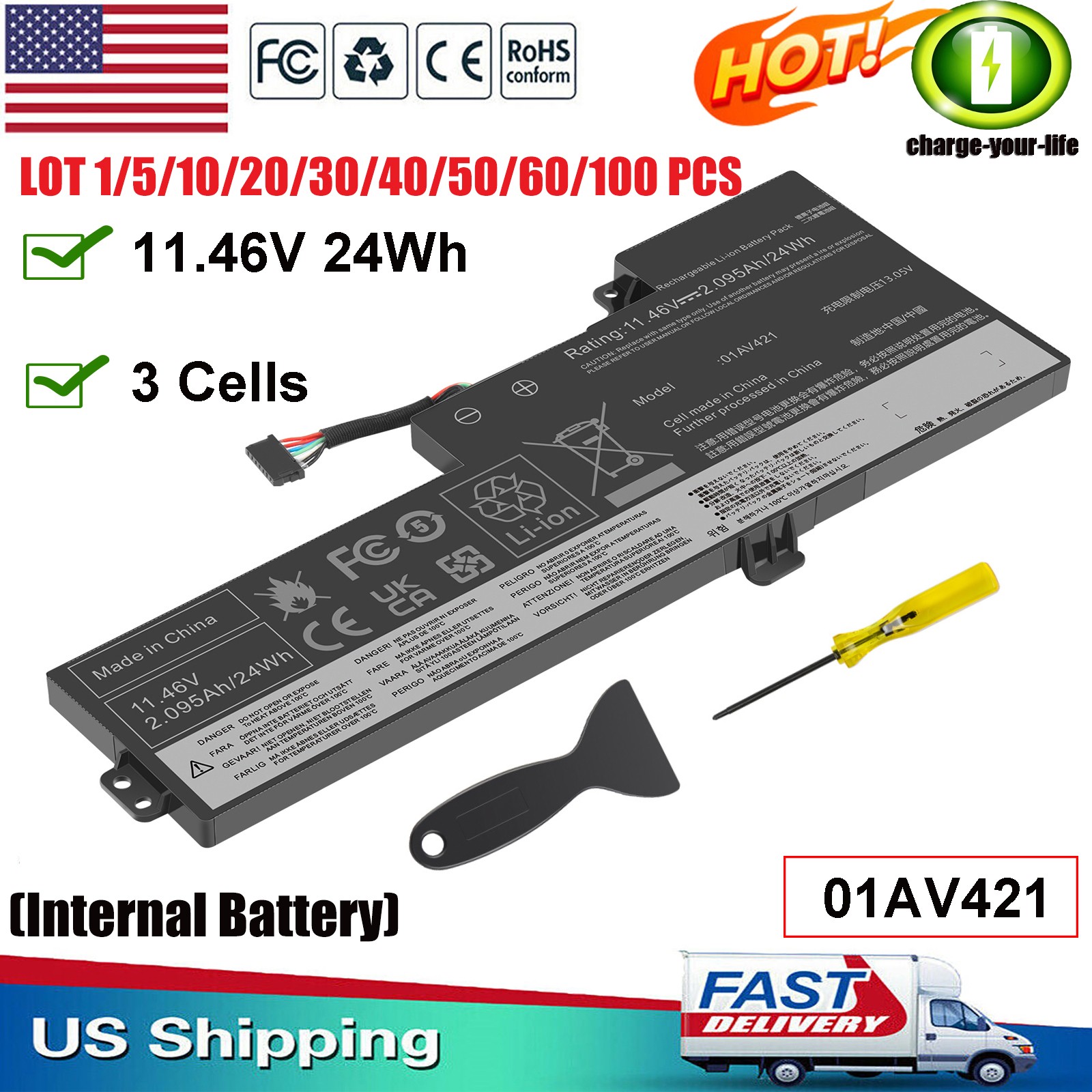 ✅LOT 01AV421 01AV420 01AV489 Internal Battery for Lenovo ThinkPad T470 T480 24Wh