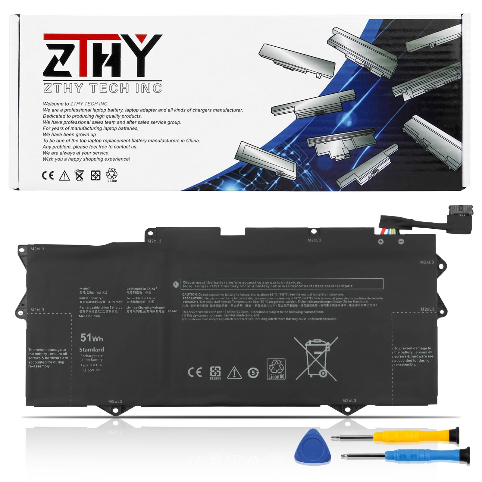 YM15G Battery Replacement for Dell XPS 13 9315 Series Laptop 51Wh 11.55V