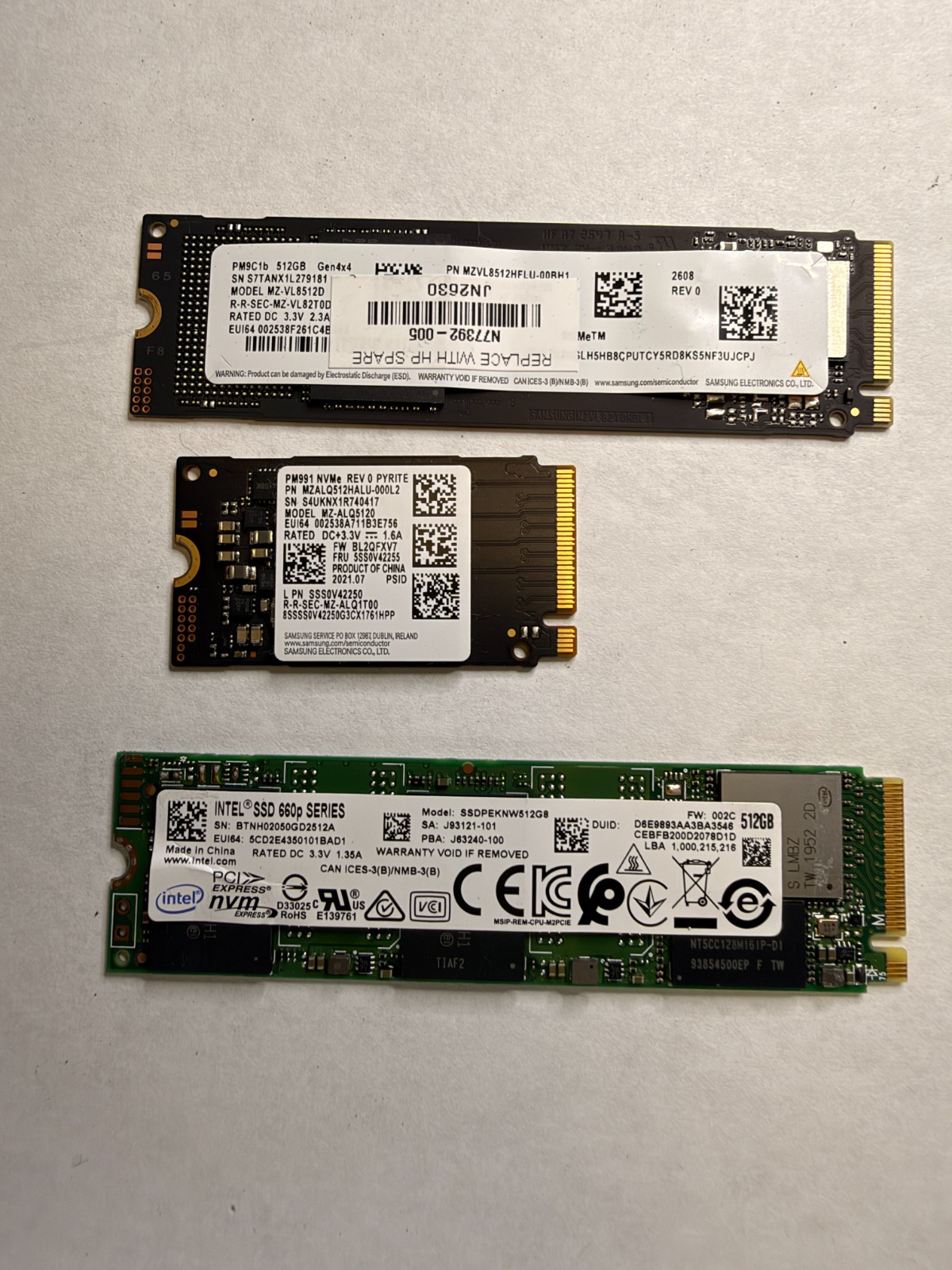 LOT OF 3 512GB PCIe NVMe SSD M.2 SATA NVME MIXED LOTS  Major Brands