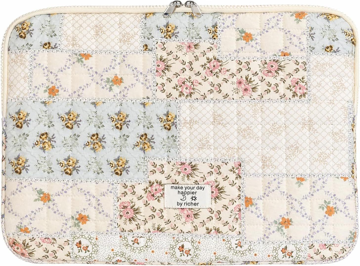 Cute Quilted Puffy Laptop Sleeve 13 Inch Padded Floral Protective Case for Lapto