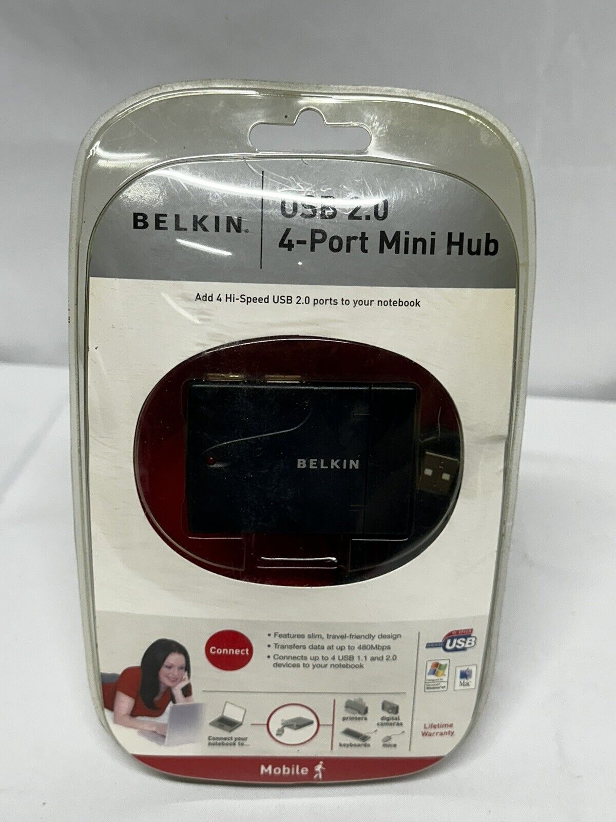 Brand New BELKIN USB 2.0 4-PORT Mini Hub P47182 Multi Use Mobile Travel Light