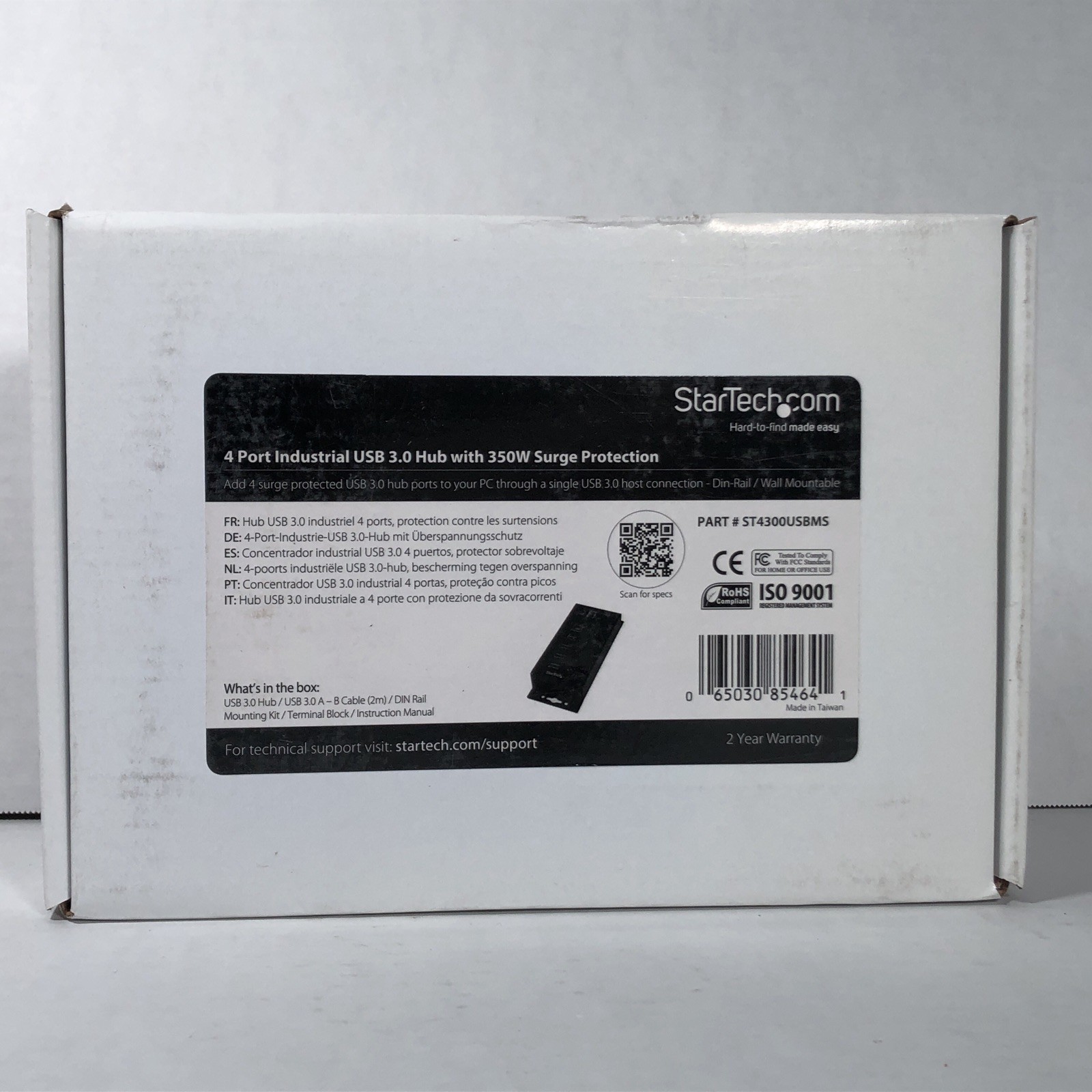 StarTech 4 Port Industrial USB 3.0  Hub w/ 350W Surge Protection Wall Mountable