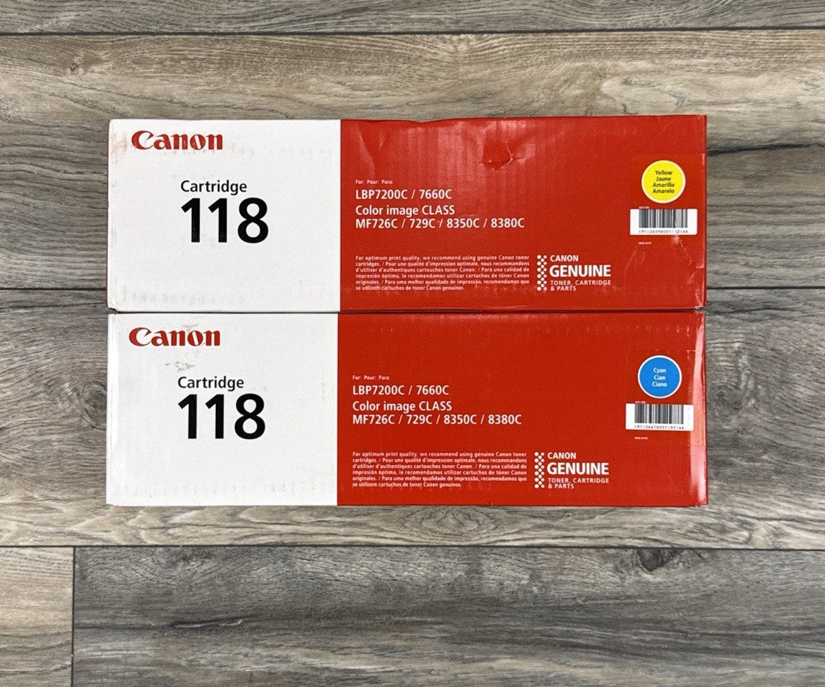 Genuine Canon 118 Toner Cartridges Cyan & Yellow LOT OF 2 New In Box Sealed