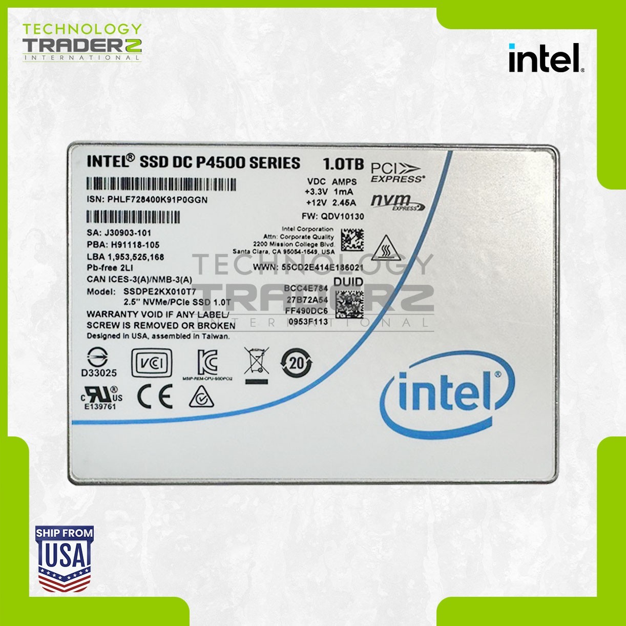 SSDPE2KX010T7 Intel DC P4500 Series 1TB PCI-E 3.1 x4 NVMe 2.5" SSD J30903-101
