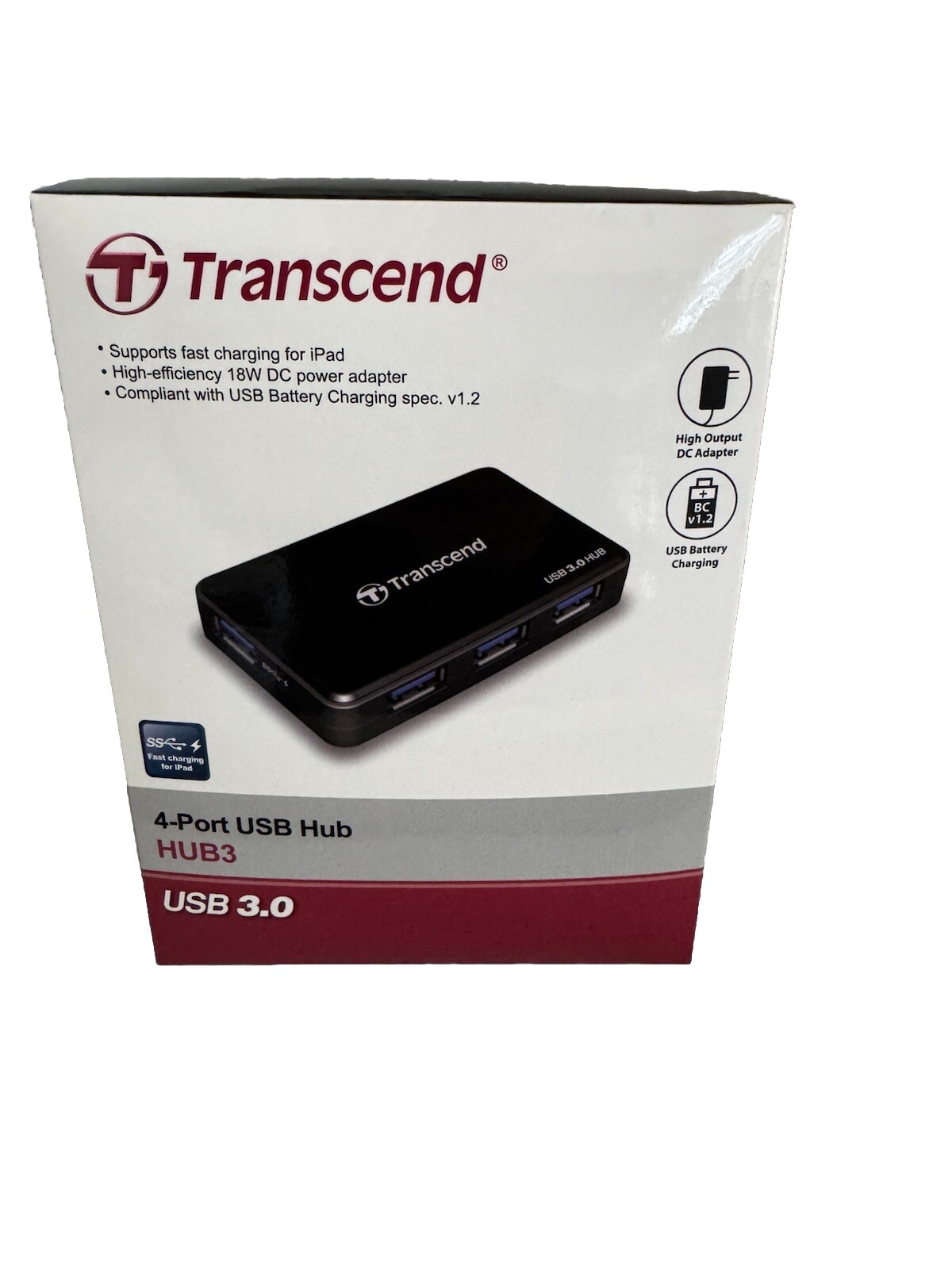 Transcend HUB3K 4-port USB Hub  USB3.0 DC High Output Adapter