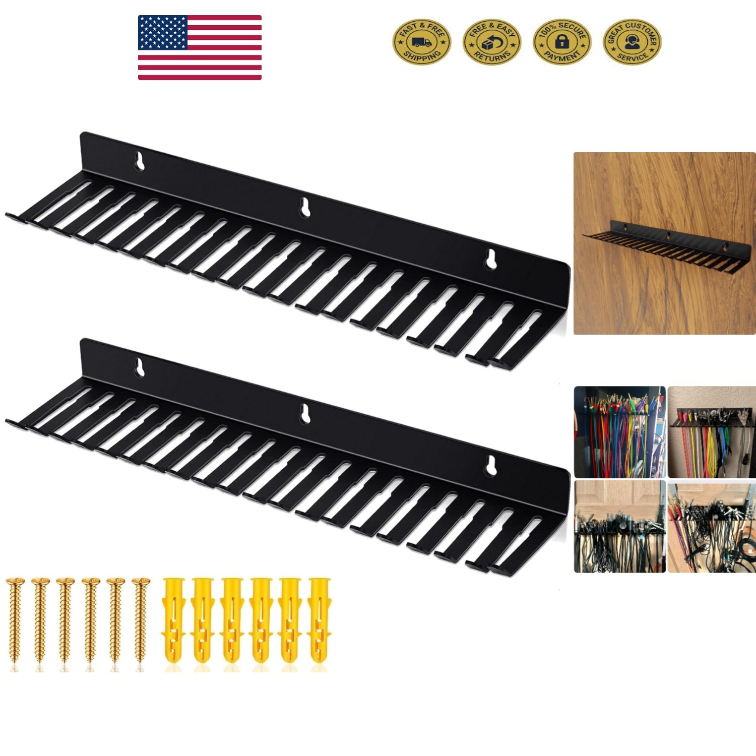 Heavy-Duty Wall-Mount Cable Hanger - 19 Slots for Versatile Organization