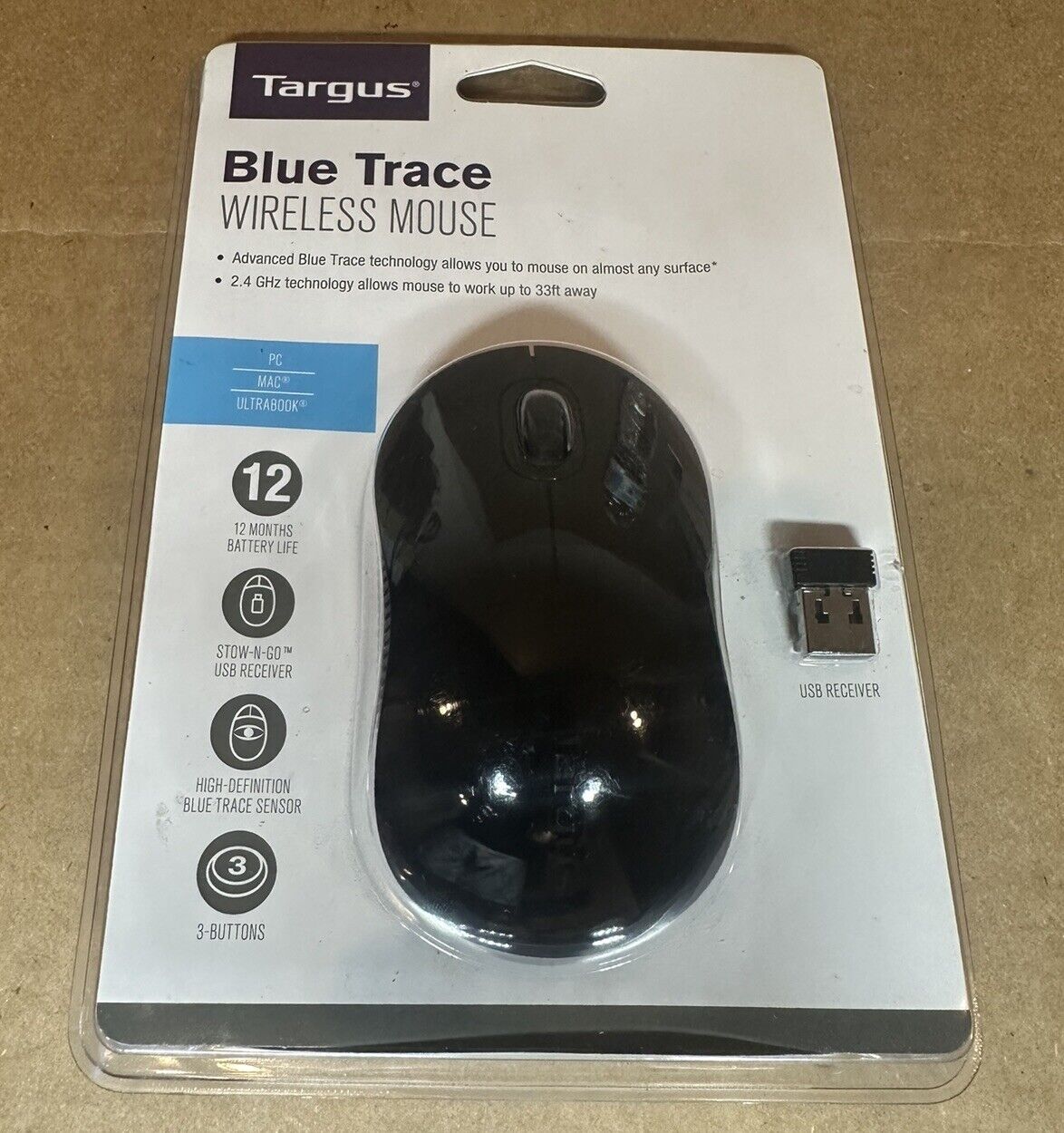 New Targus Blue Trace 2.4 GHz Wireless Mouse Black AMW50US
