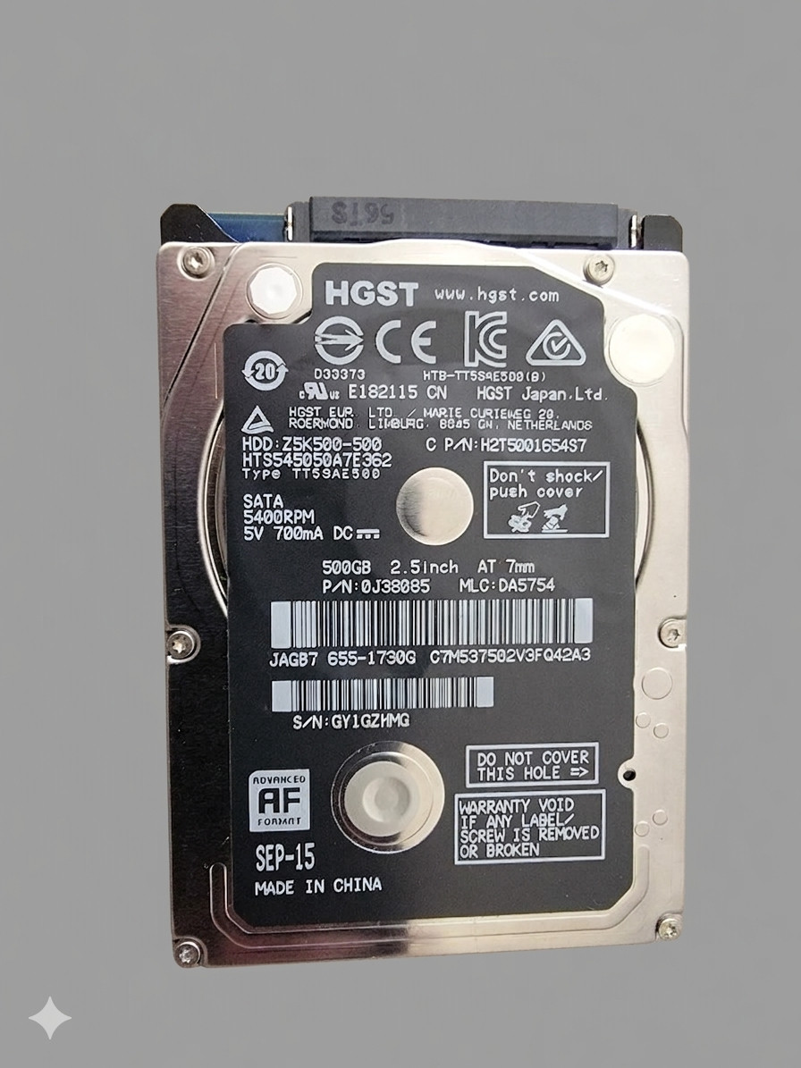 HGST HTS545050A7E362 500GB 2.5" 3Gb/s 7mm 5.4K RPM SATA Hard Drive P/N: 0J38085