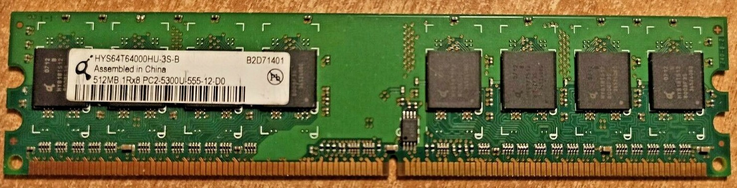QIMONDA HYS64T64000HU-3S-B 512MB 1Rx8 PC2-5300U-555-12-D0 667MHz 240-PIN