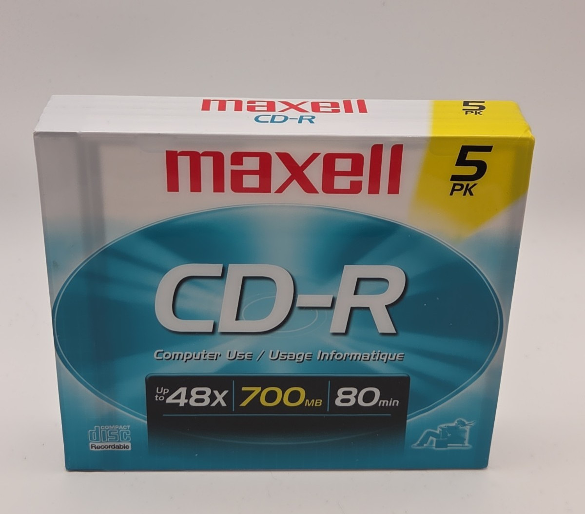 MAXELL CD-R 48x 700mb 80min with jewel cases 5-pk, New and Sealed.