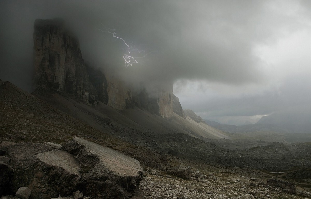 Landscape nature lightning storm dolomites mountains Custom Gaming Mat Desk