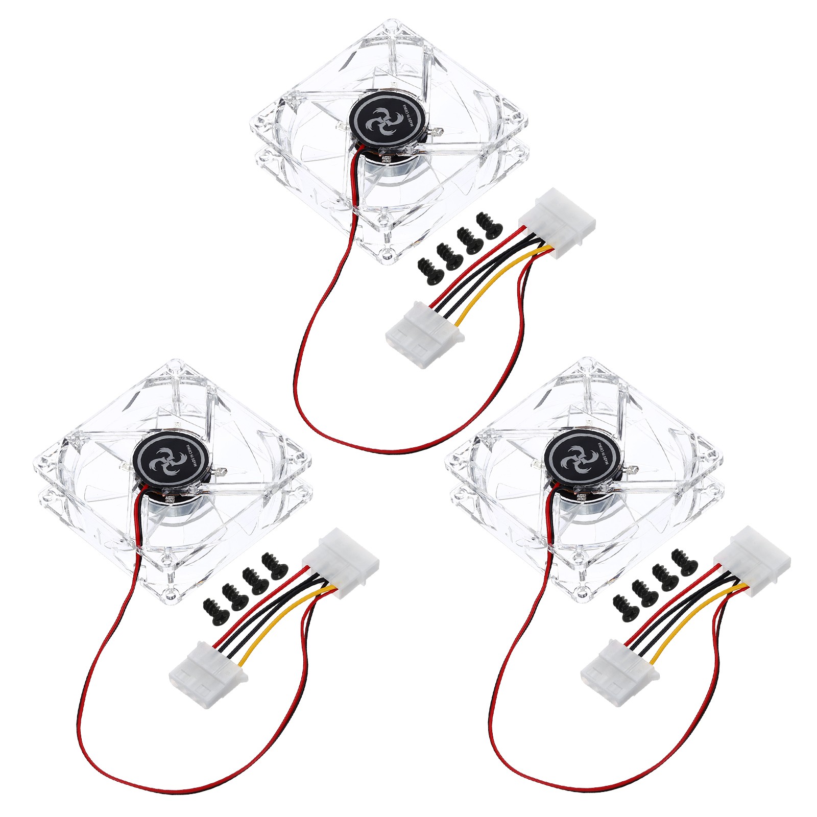 3Pcs Clear Computer Case Fan 1800RPM 80mm 4 Pin Multicolor 4 LED 12V 12 Screws