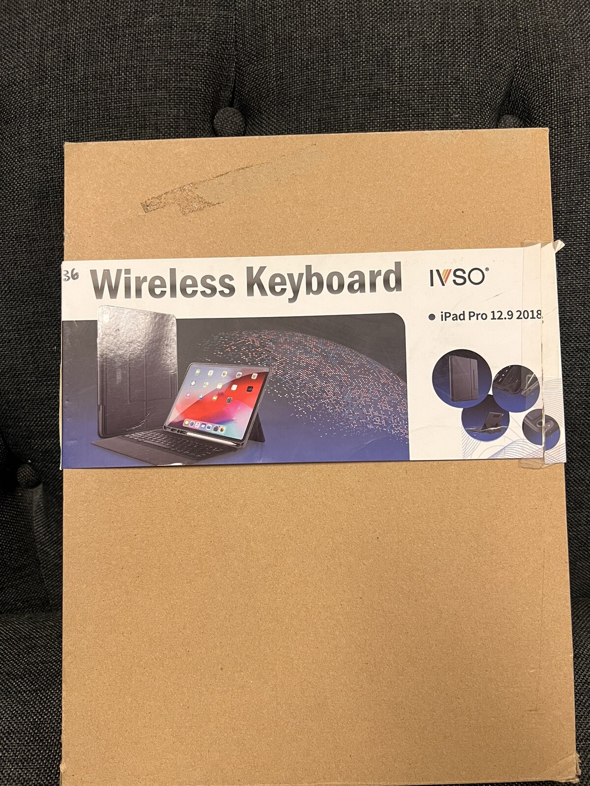 IVSO iPad Pro 12.9 2018-3rd Gen One-Piece Wireless Keyboard Stand Black Case NEW