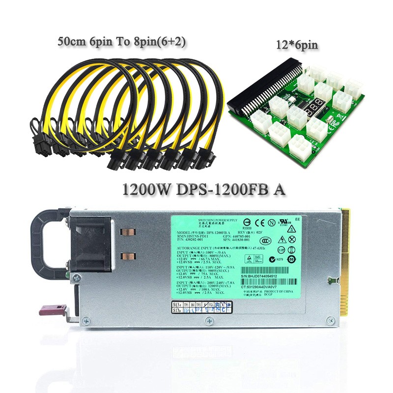 DPS-1200FB A 1200W PSU Power Supply Kit for Mining with Breakout Board 12pcs 6pi