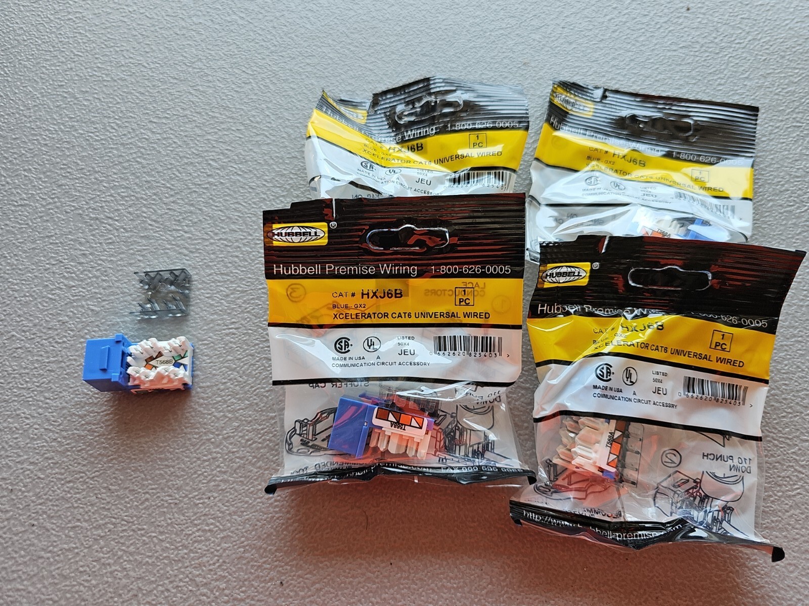 NEW - Hubbell XCELERATOR HXJ6B Blue Cat 6 Data Jack.  Pack Of 5