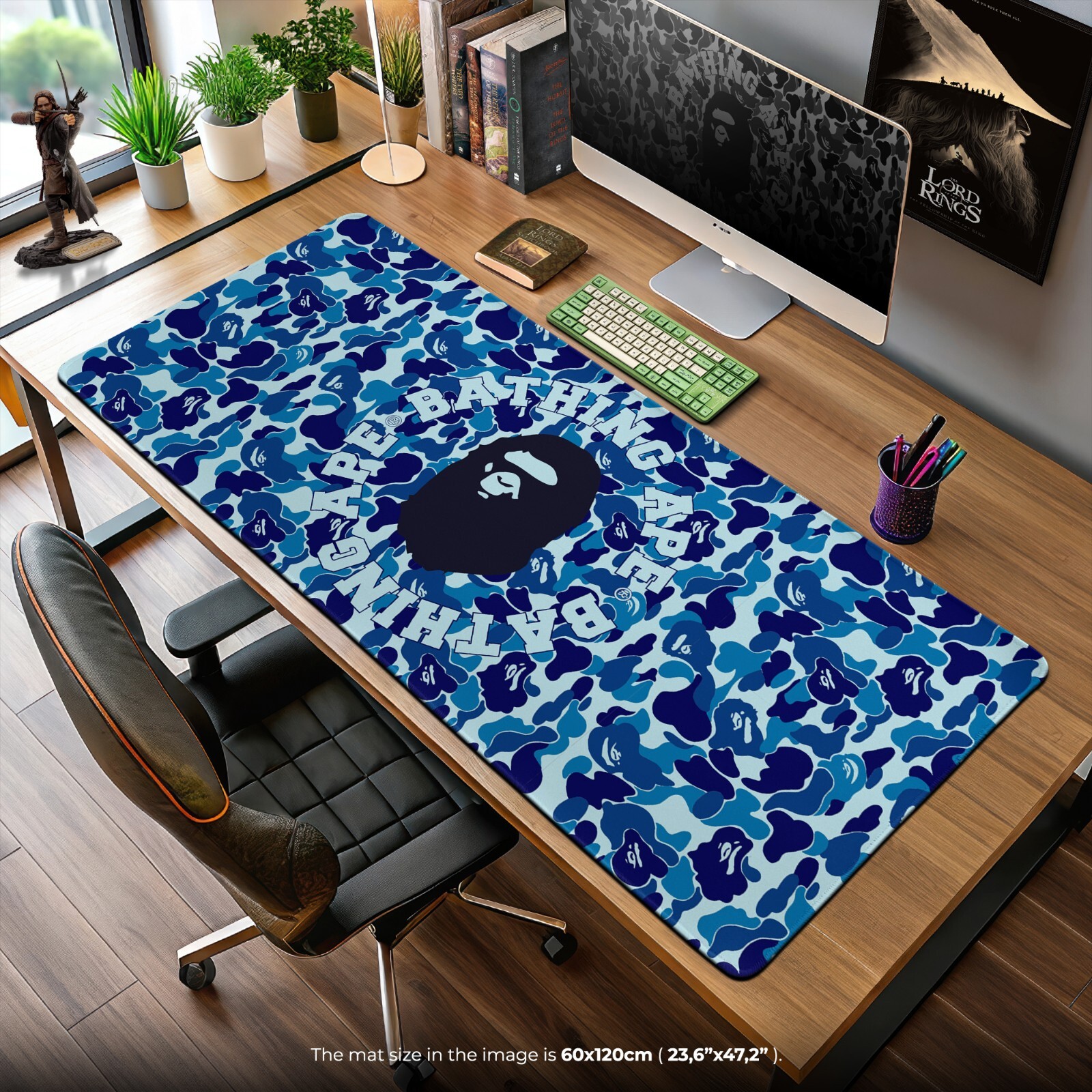 Blue Camo BAPE Desk Mat - A Bathing Ape Style Mouse Pad for Hypebeast Setup