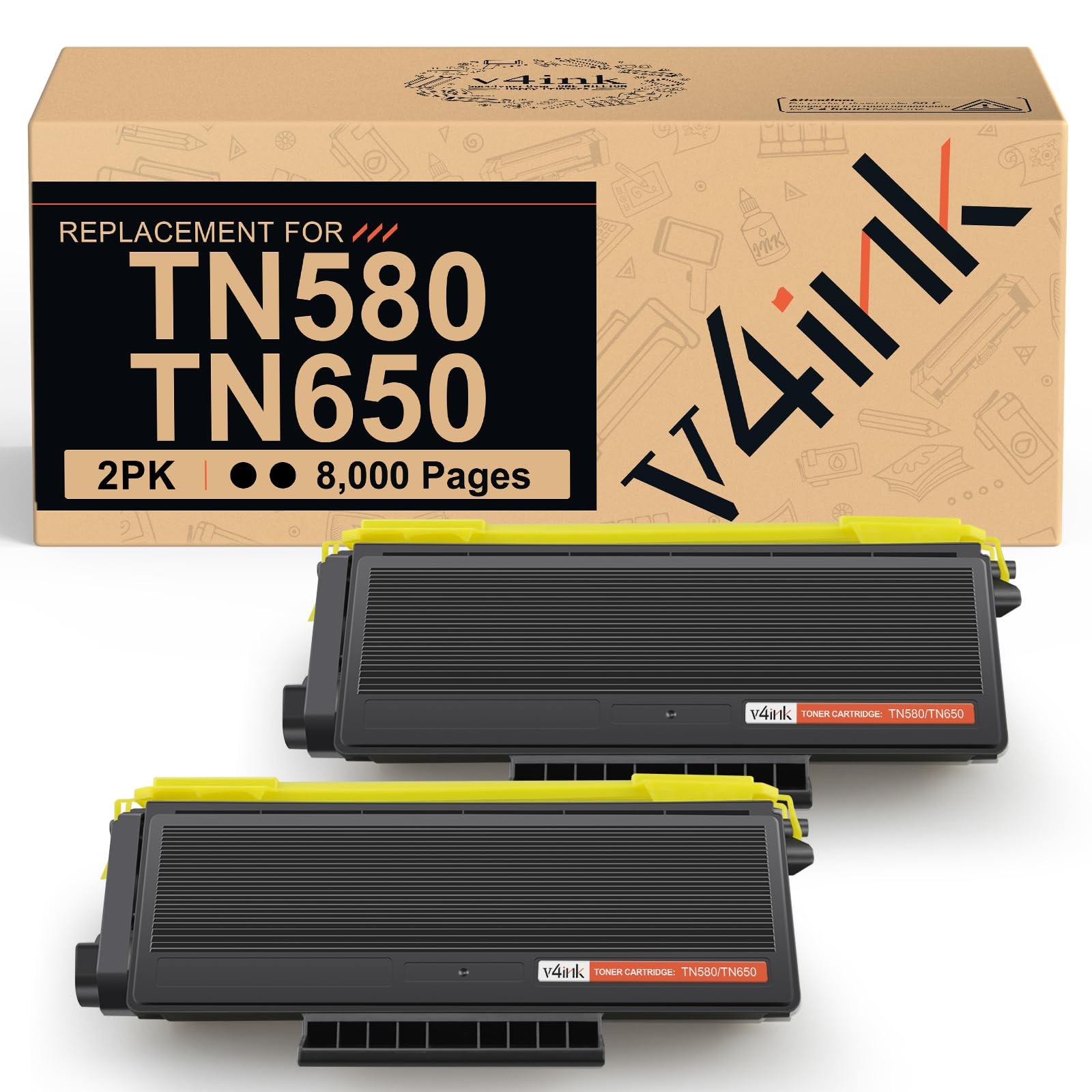 v4ink TN580 TN650 Compatible Brother TN580 TN650 Toner Cartridge 2-Pack