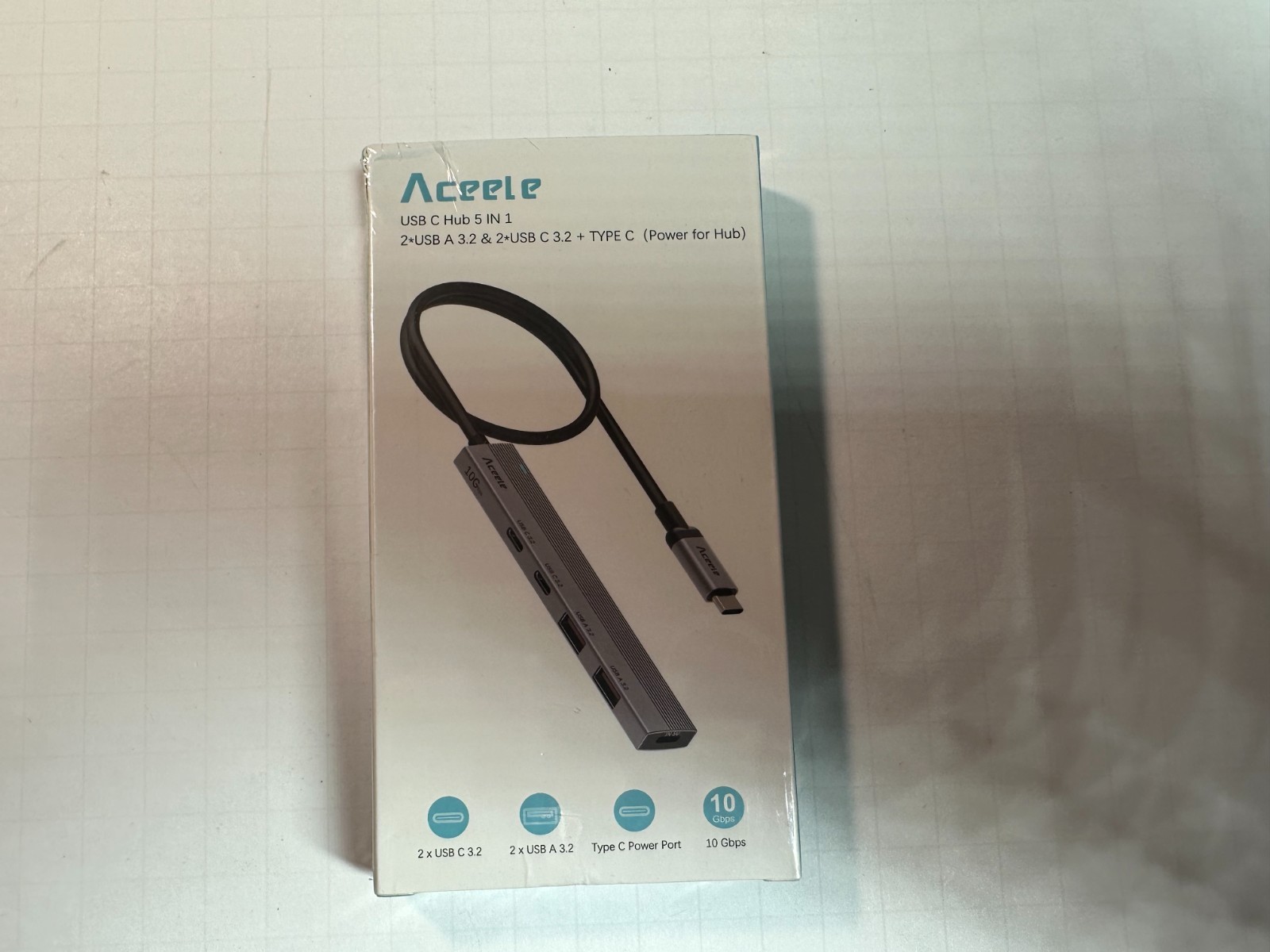 Aceele USB C Hub 10Gbps USB 3.2 A, 2 USB-C 3.2 Ports, 2FT Cable, NEW