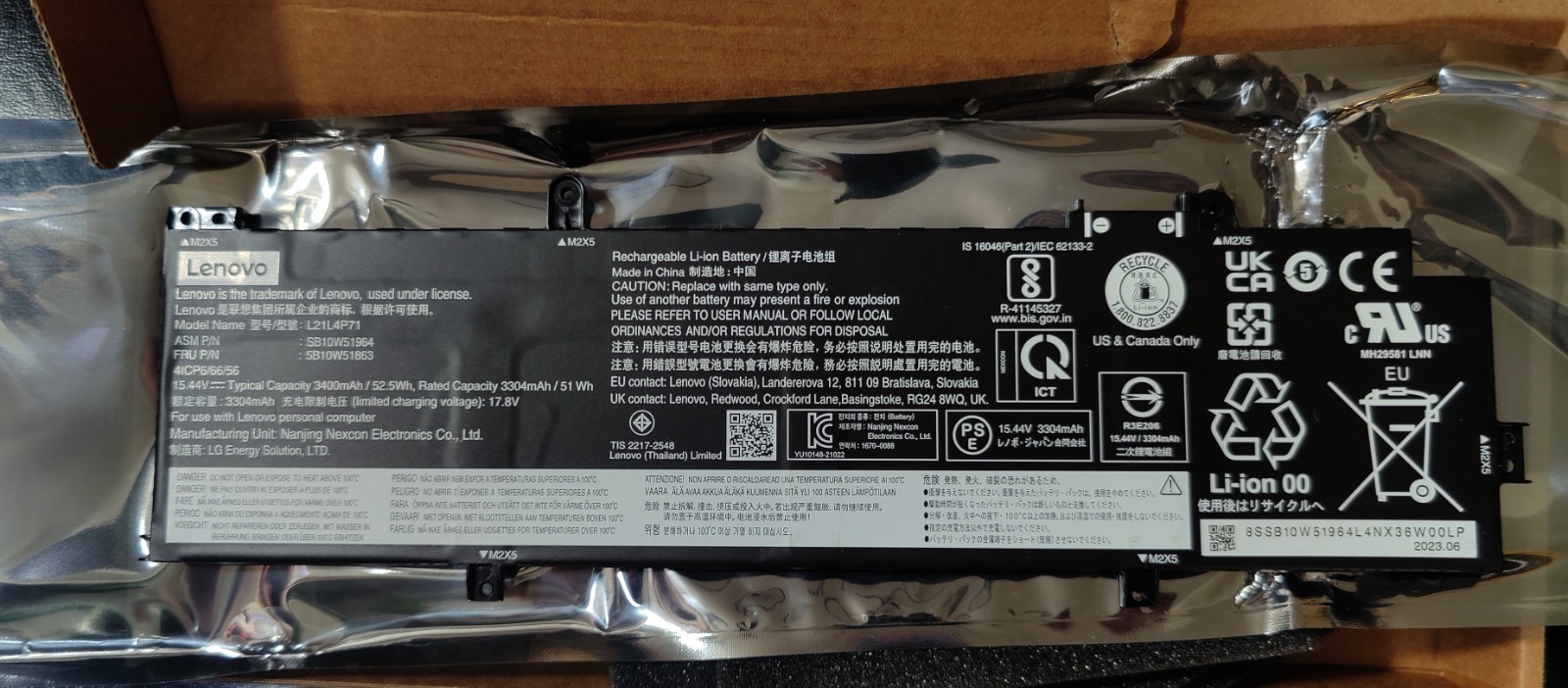 52.5Wh Genuine L21L4P71 Battery For Lenovo ThinkPad T14 P14s Gen 3 Gen 4 Series