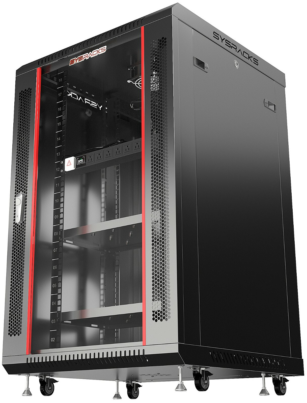 18U Server Rack Locking Network Cabinet Data Enclosure with PDU-Feet-Fan-Shelf