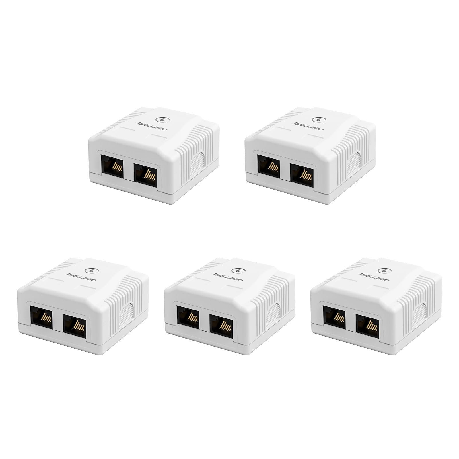 RJ45 Surface Mount Outlet Box 2 Port Cat6 Junction Box Ethernet White 5 Pack