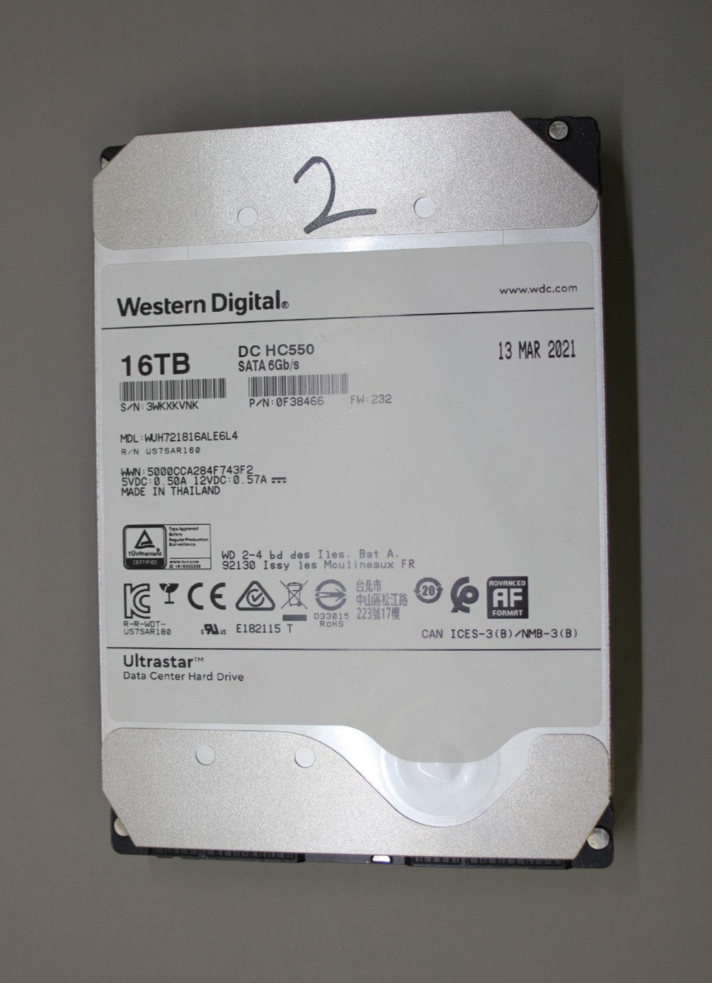 WD Ultrastar DC HC550 16TB SATA 3.5" Enterprise Data Center HDD WUH721816ALE6L4