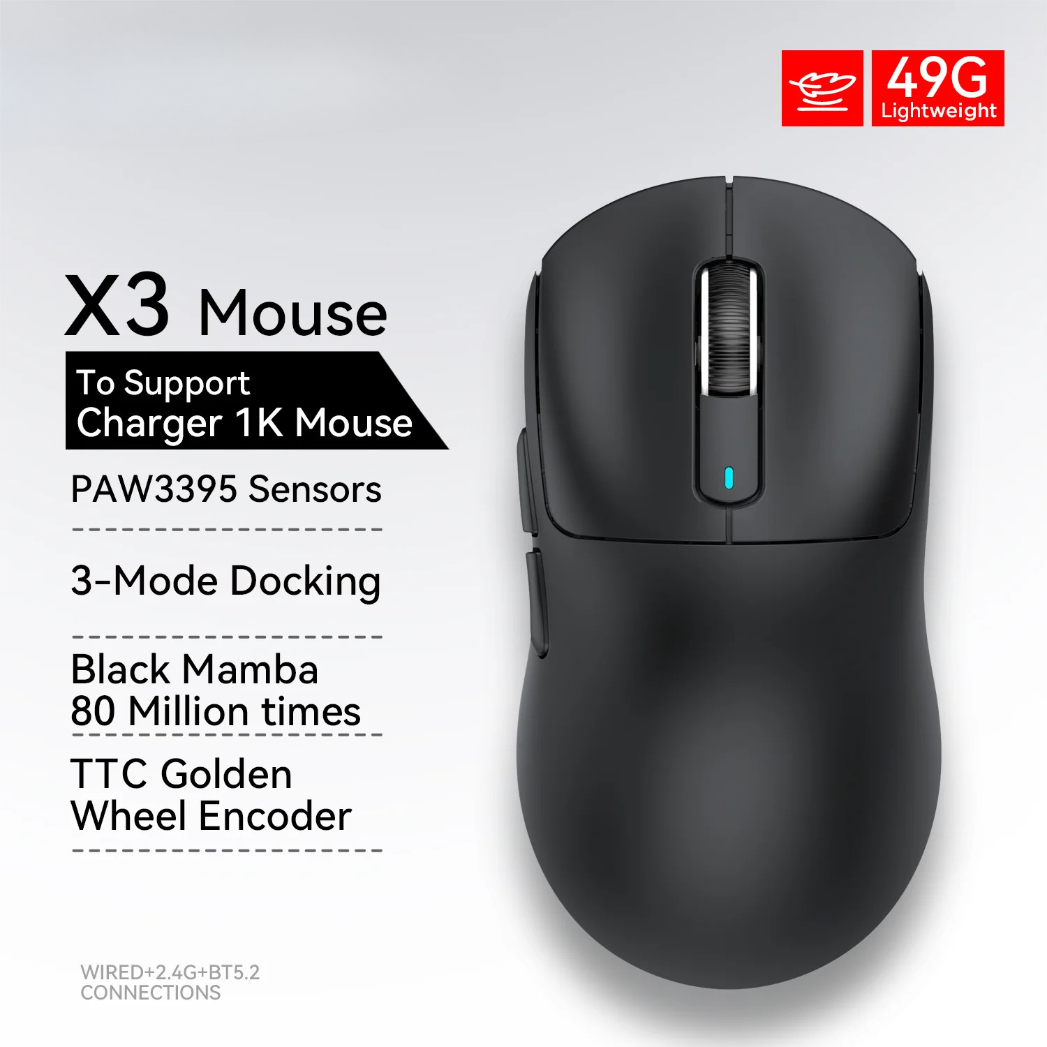 Wired Mode 8KHz Bluetooth Mouse,Tri-Mode,Wiredless 4KHz,Lightweight Gaming Mouse