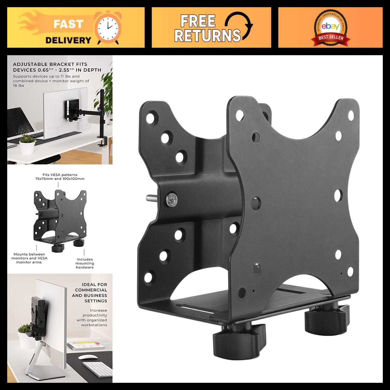 Thin Client Mount Bracket for Mini PC, VESA Monitor Arm, Under Desk Organizer