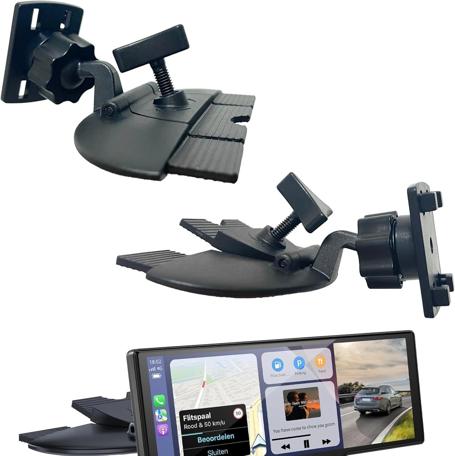 EXTOMUXE CD Slot Mount for CarPlay Screen [Secure 4-Button Lock], 360°