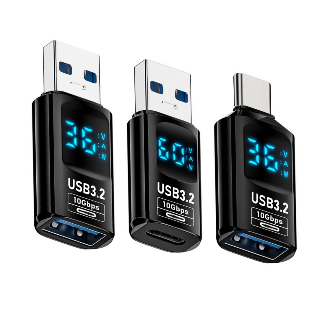 CHENYANG 3pcs USB C to USB3.2 Type-A Adapter 10Gbps Type-C Smart LED Display