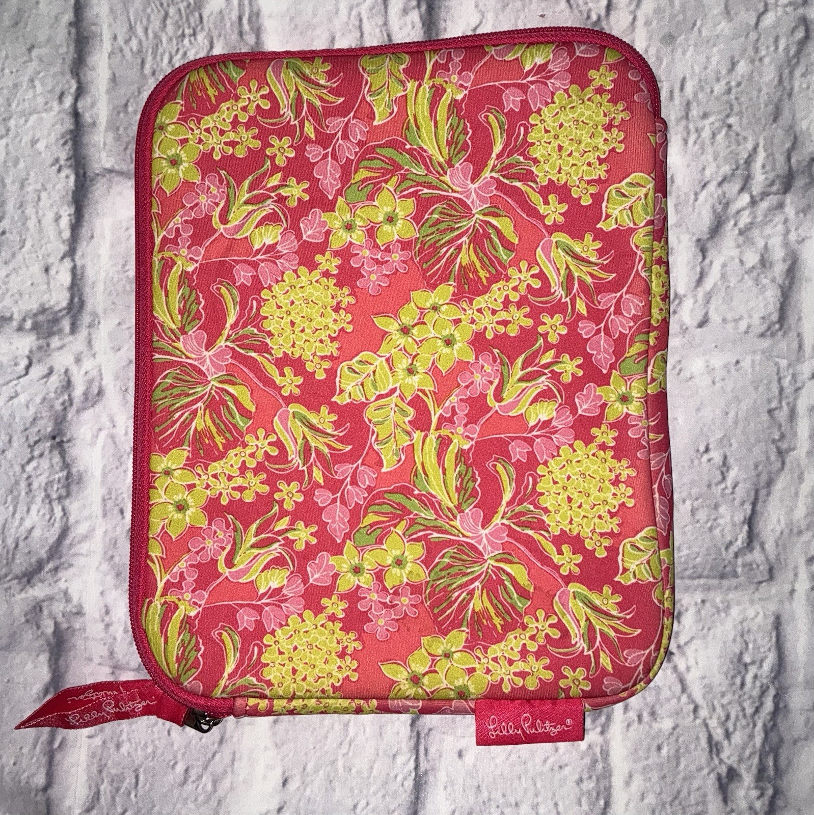 Lilly Pulitzer 8"x10" Tablet Neoprene Soft Zip Top Case Pink & Lime Floral