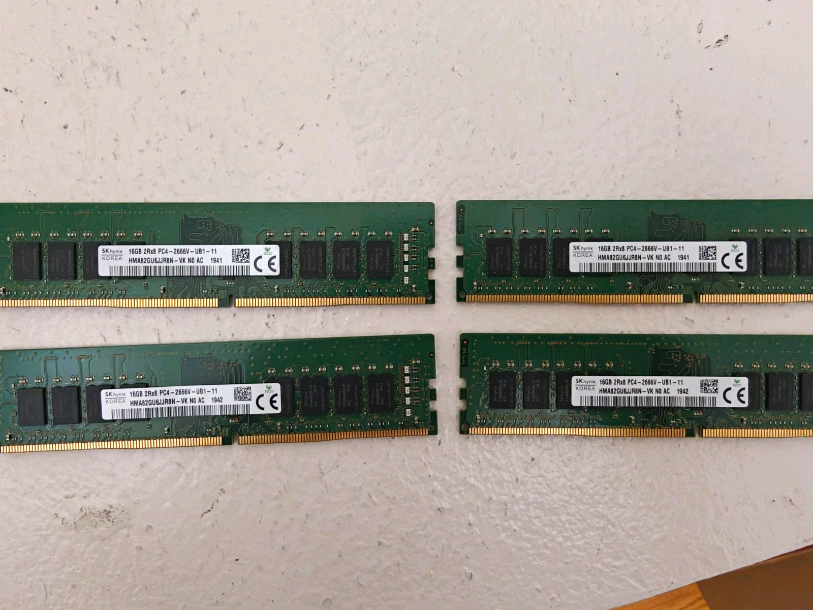 Lot Of 4 SK Hynix 16GB 2Rx8 PC4-2666V RDIMM Server Memory RAM