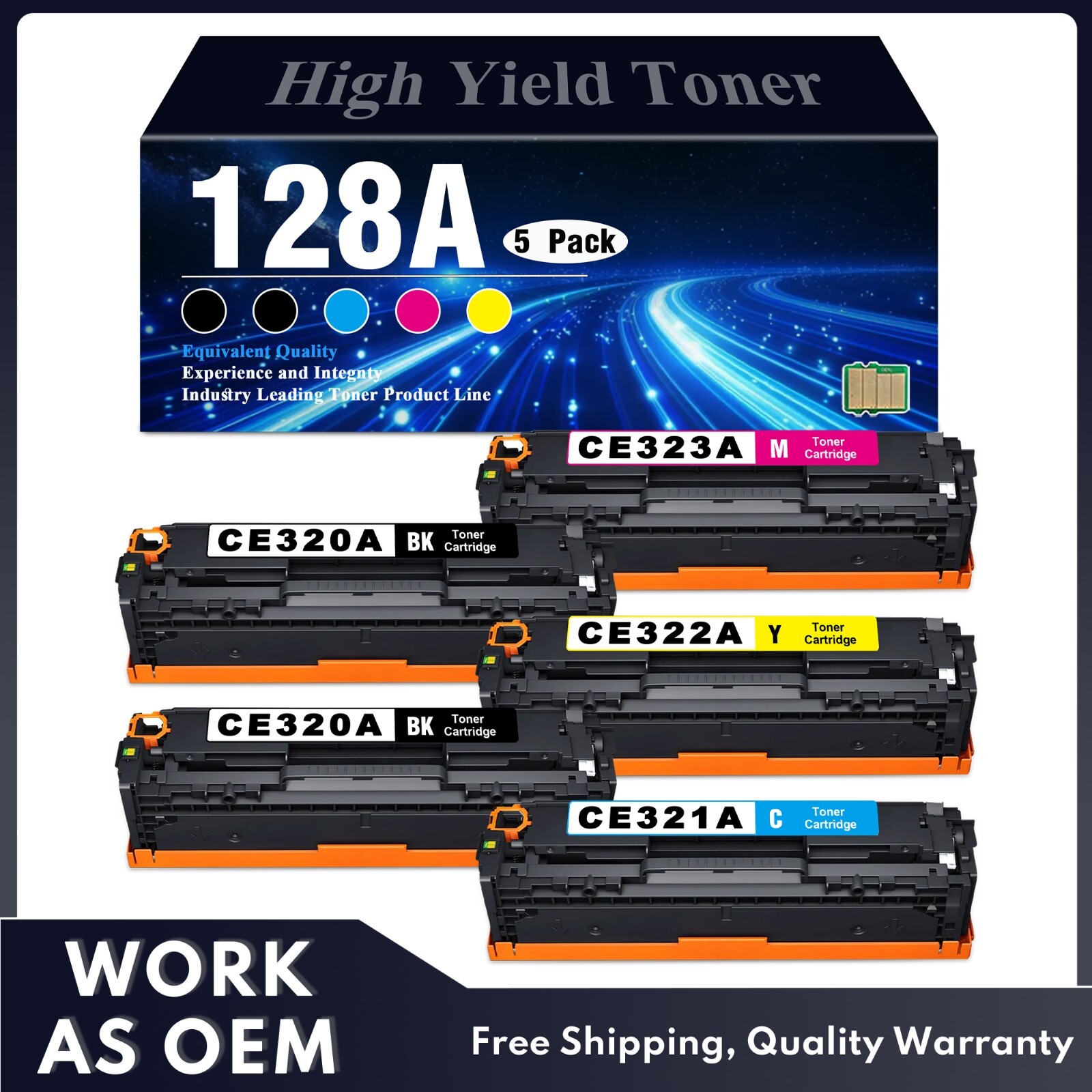 5PK Compatible 128A Toner for HP CE320A CE321A CM1415fn CP1525nw High Yield