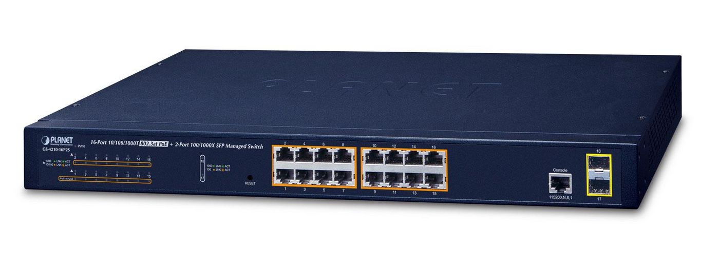 Planet GS-4210-16P2S IPv6/IPv4 16-Port Managed 802.3at POE+ Gigabit Ethernet ~E~