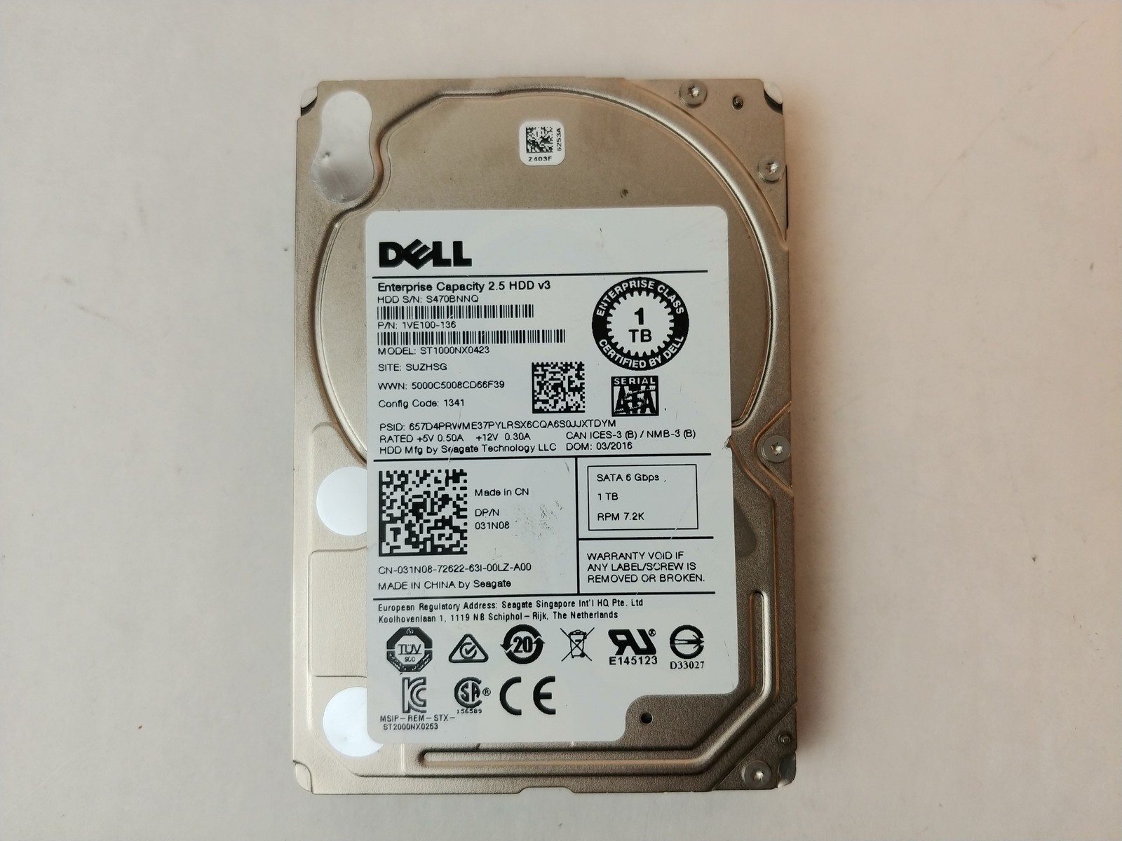 Seagate Dell  ST1000NX0423 1 TB SATA III 2.5 in Enterprise Drive