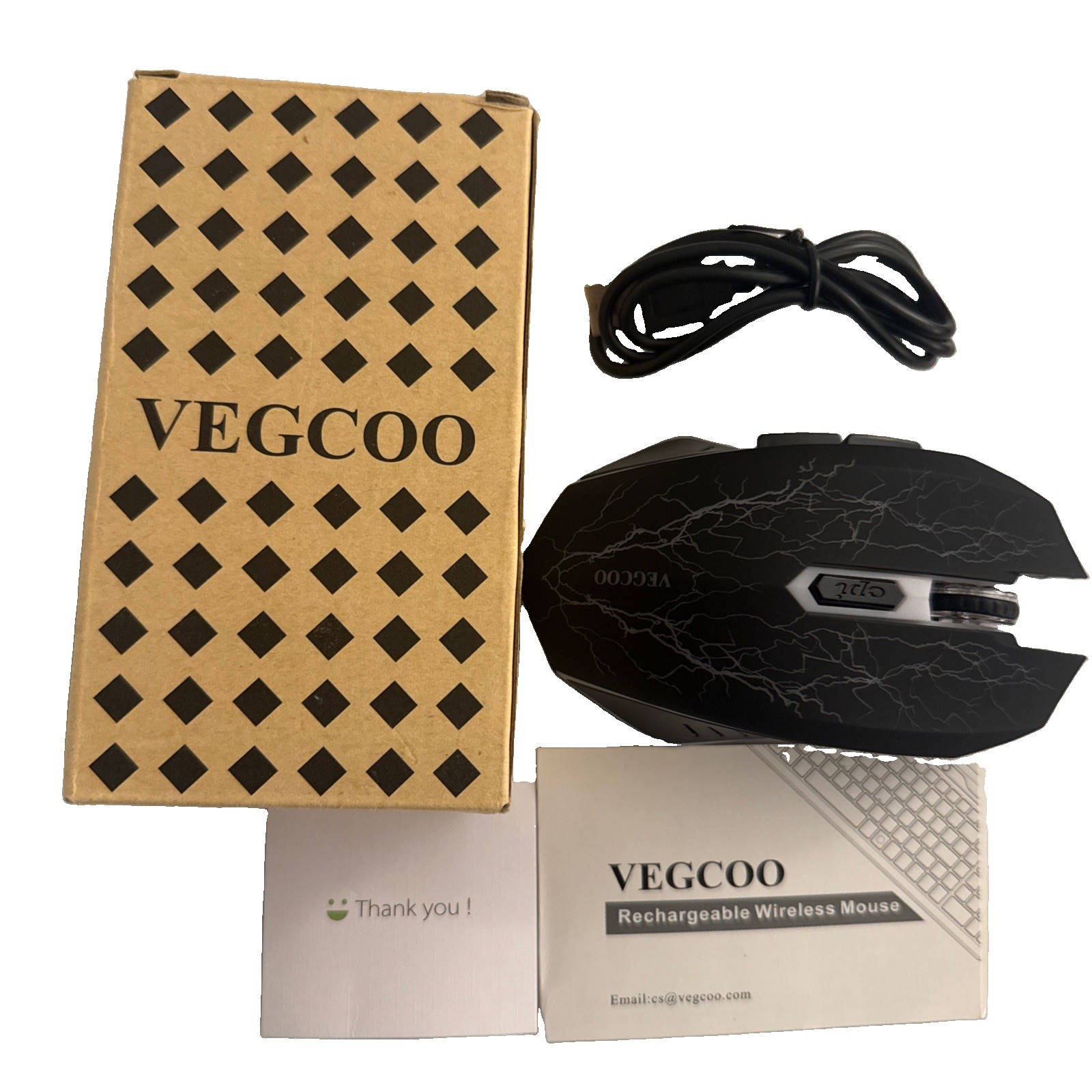 VEGCOO Rechargeable Wireless Gaming Mouse Black Ergonomic Stylish Design