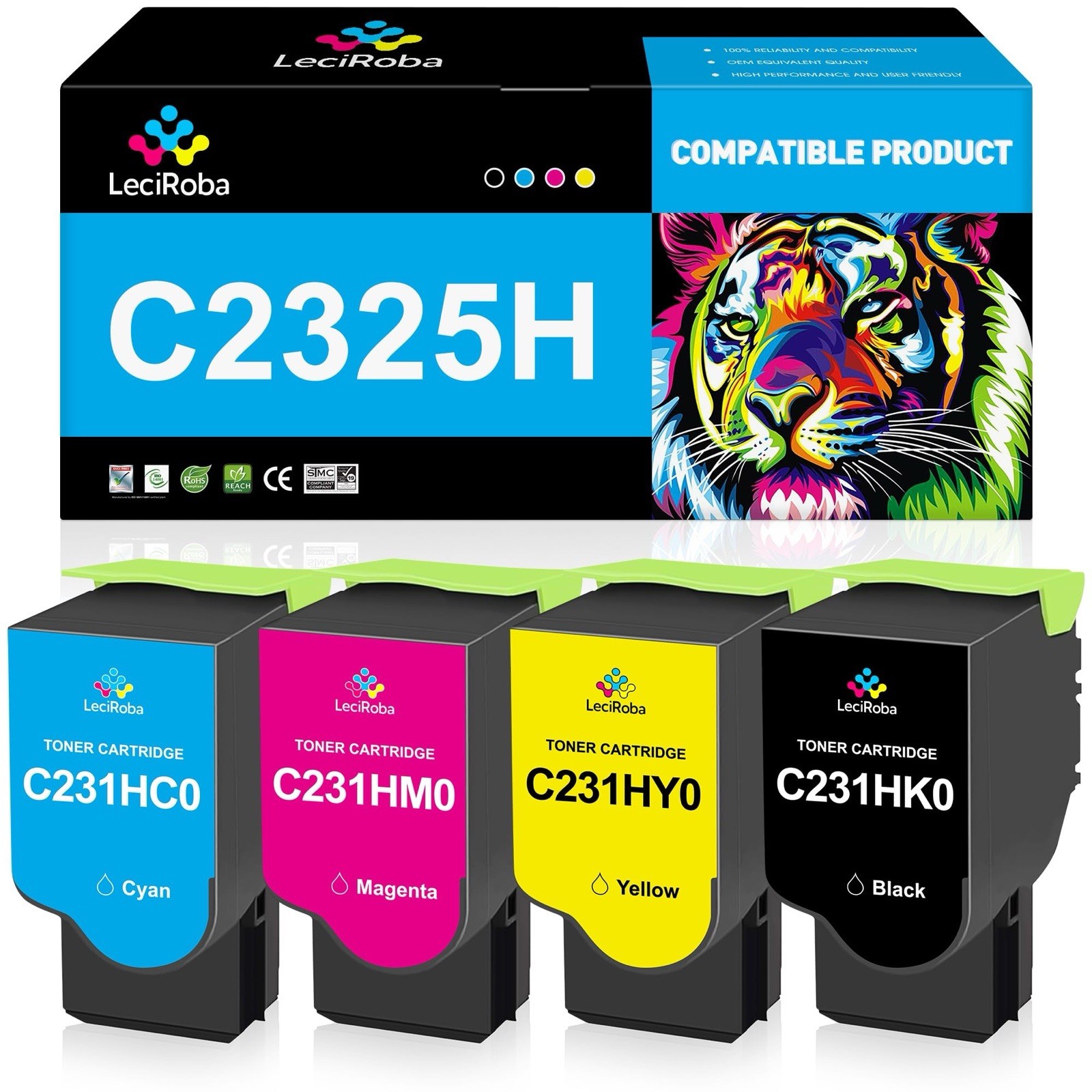 LeciRoba Toner Cartridge 4-Pack For Lexmark C2325 C2535 MC2640 Series Printers