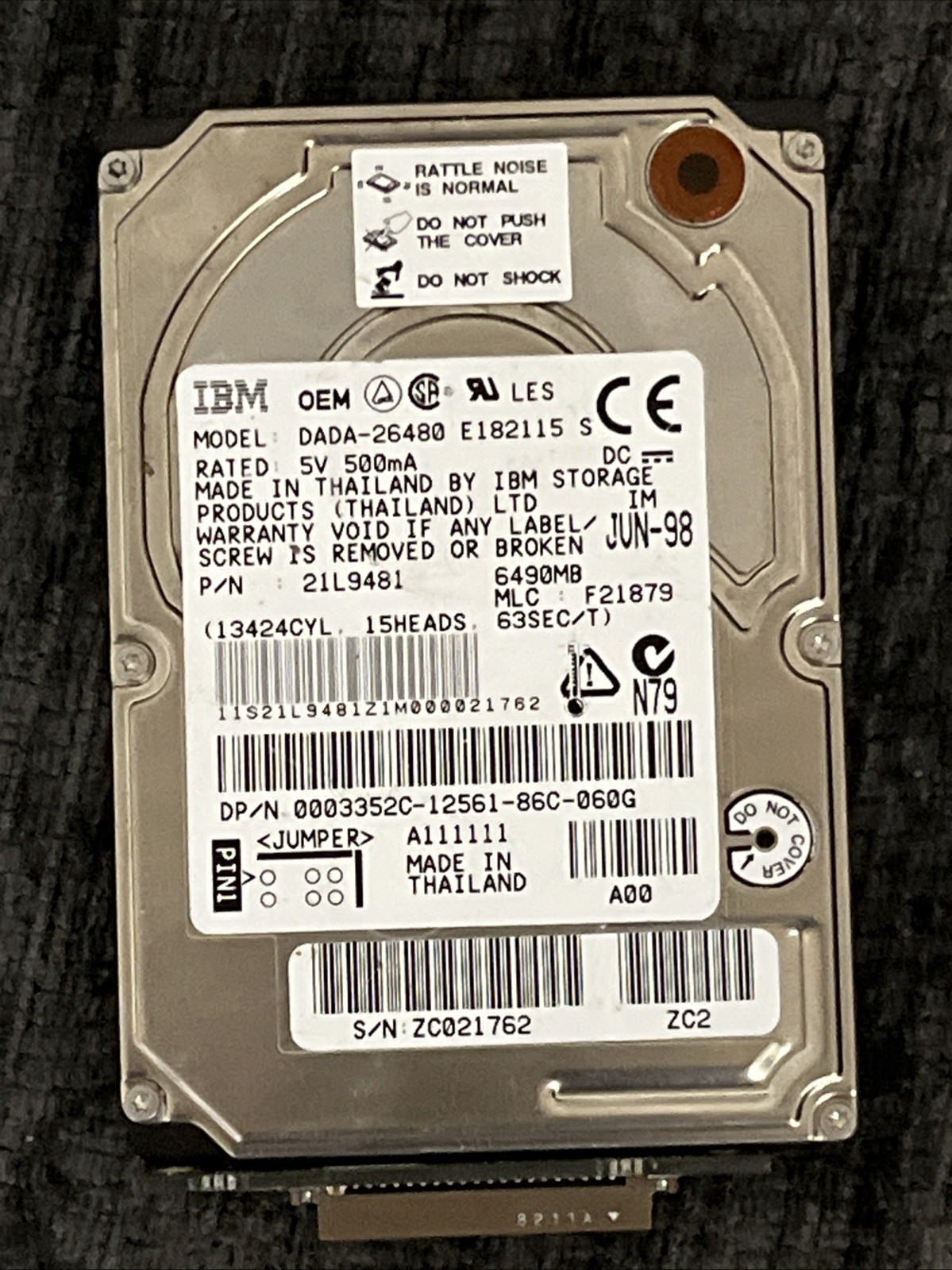 IBM DADA-26480 6.4GB IDE Hard Drive - FOR PARTS ONLY - A *Parts Repair UNTESTED*
