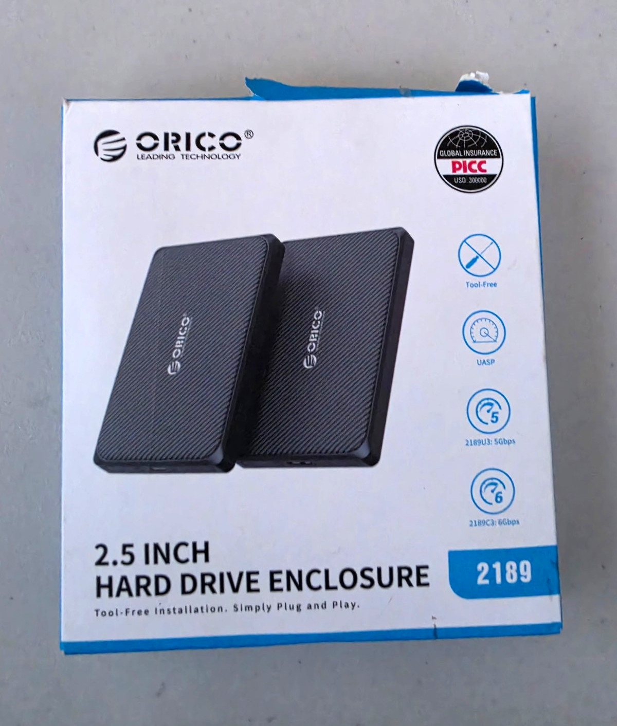 ORICO 2189 2.5in HDD Enclosure Tool-Free UASP Black USB-C/USB 3.0 SATA III