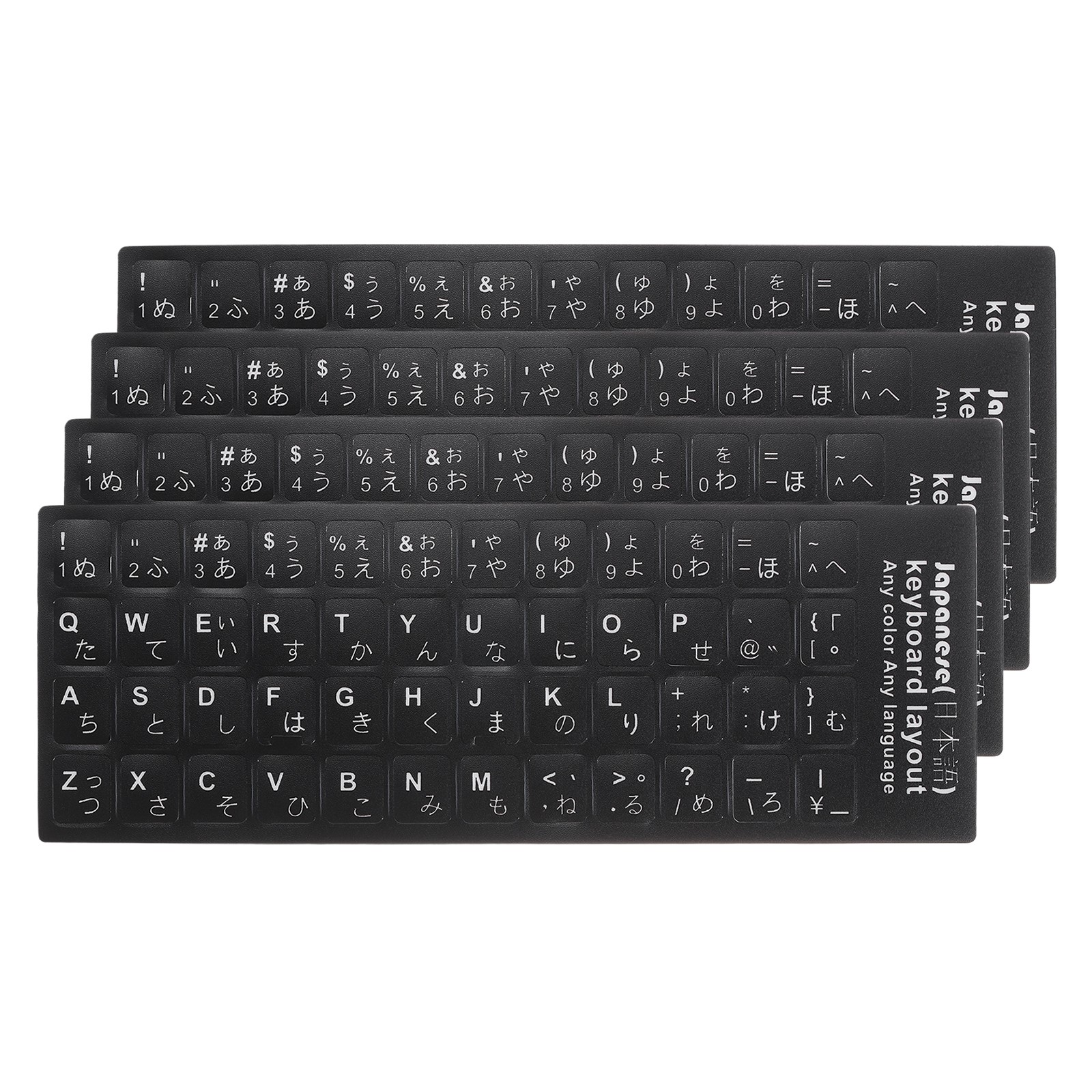 4Pcs Japanese Keyboard Sticker Black Back White Letter Alphabet Sticker