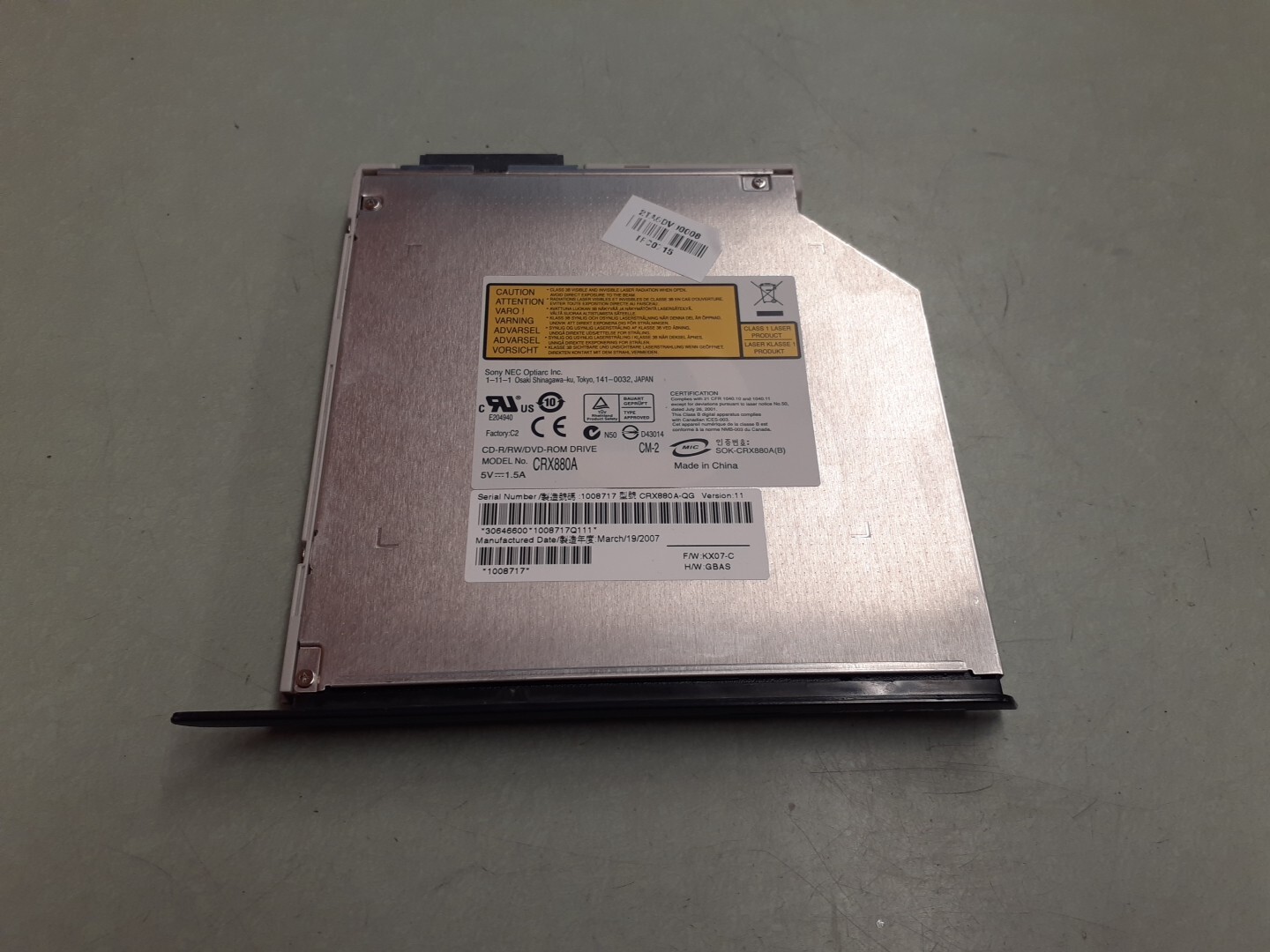 Sony CRX880A Laptop CD-R/RW DVD ROM Drive CRX880A-QG - Black Bezel