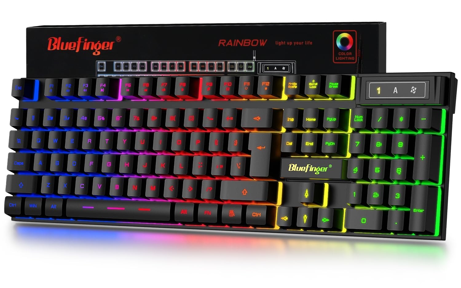 Gaming Keyboard USB Wired Full Size Keyboards, Rainbow Backlit Light Up Keybo...