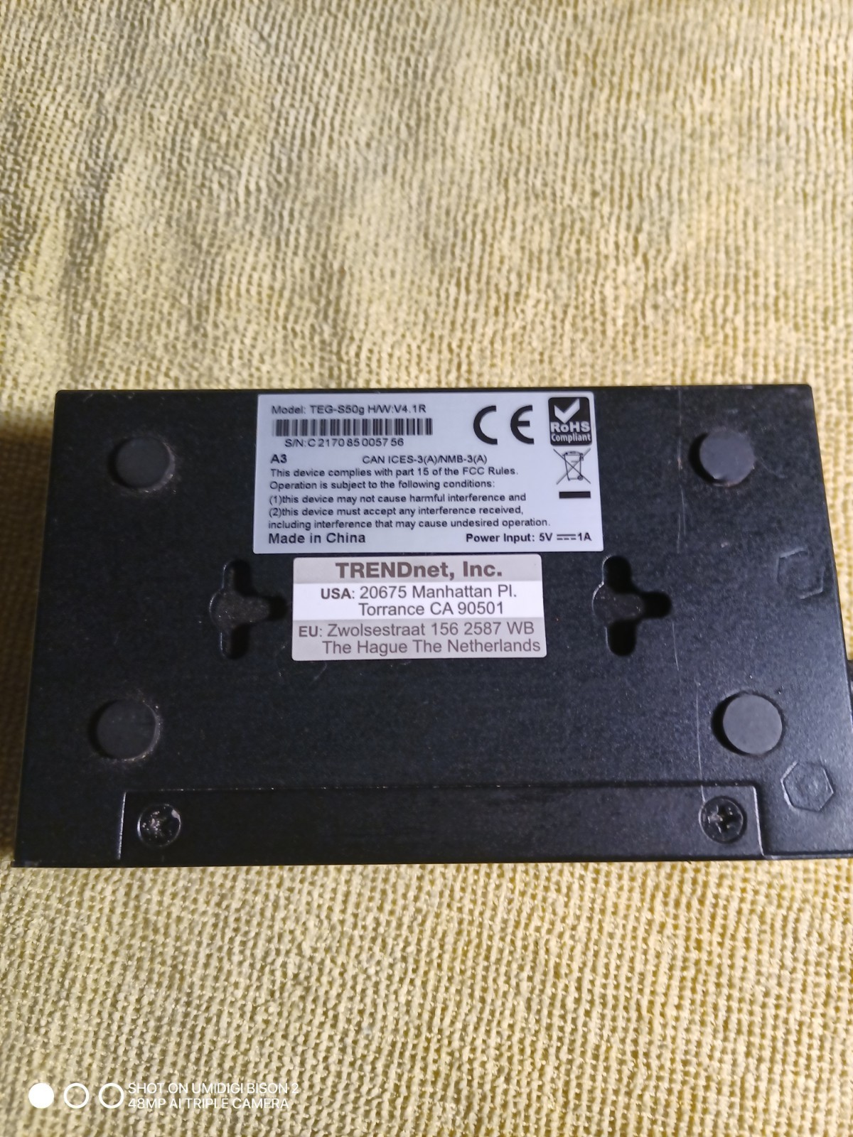 TRENDnet TEG-S50g 5 Port Wall Mountable Ethernet Switch