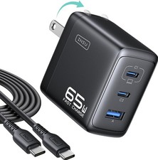 Laptop Charger 65W Type C Wall Fast Charger Dual USB C and USB A Port Black picture